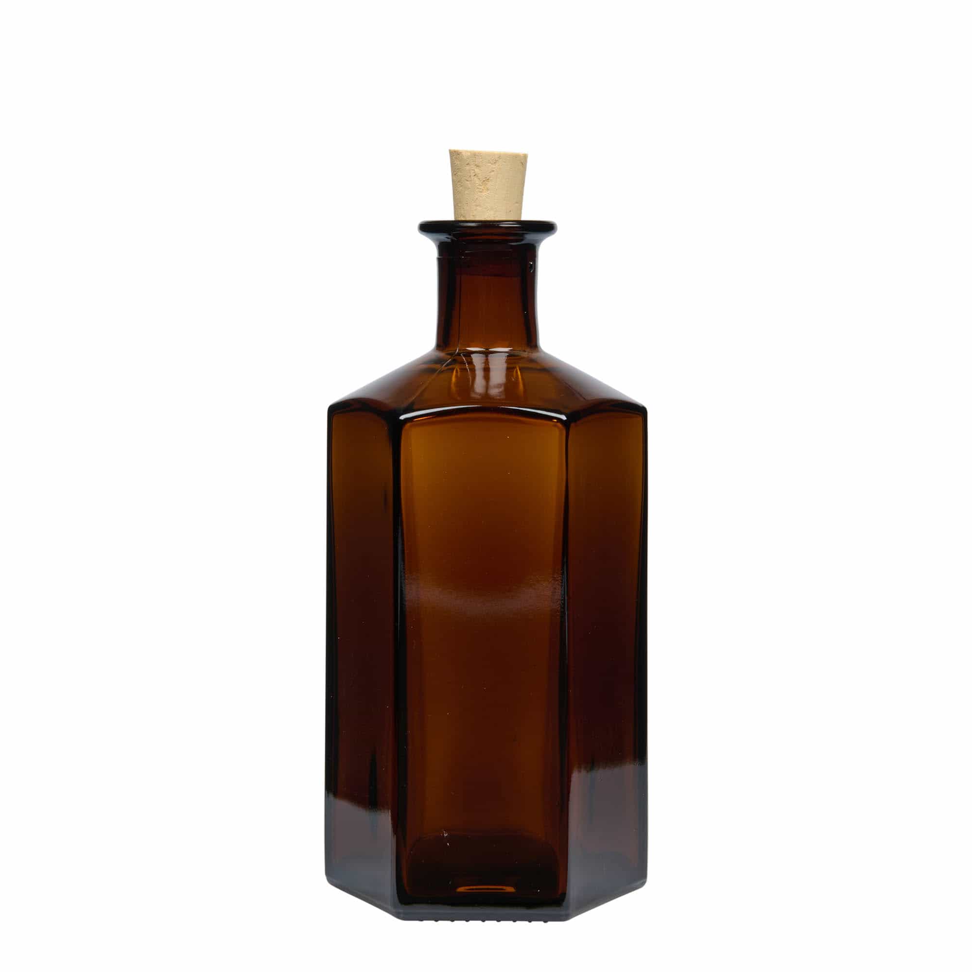 500 ml Bottiglia da farmacia. vetro 'Jimmy'. esagonale. marrone. imboccatura: fascetta