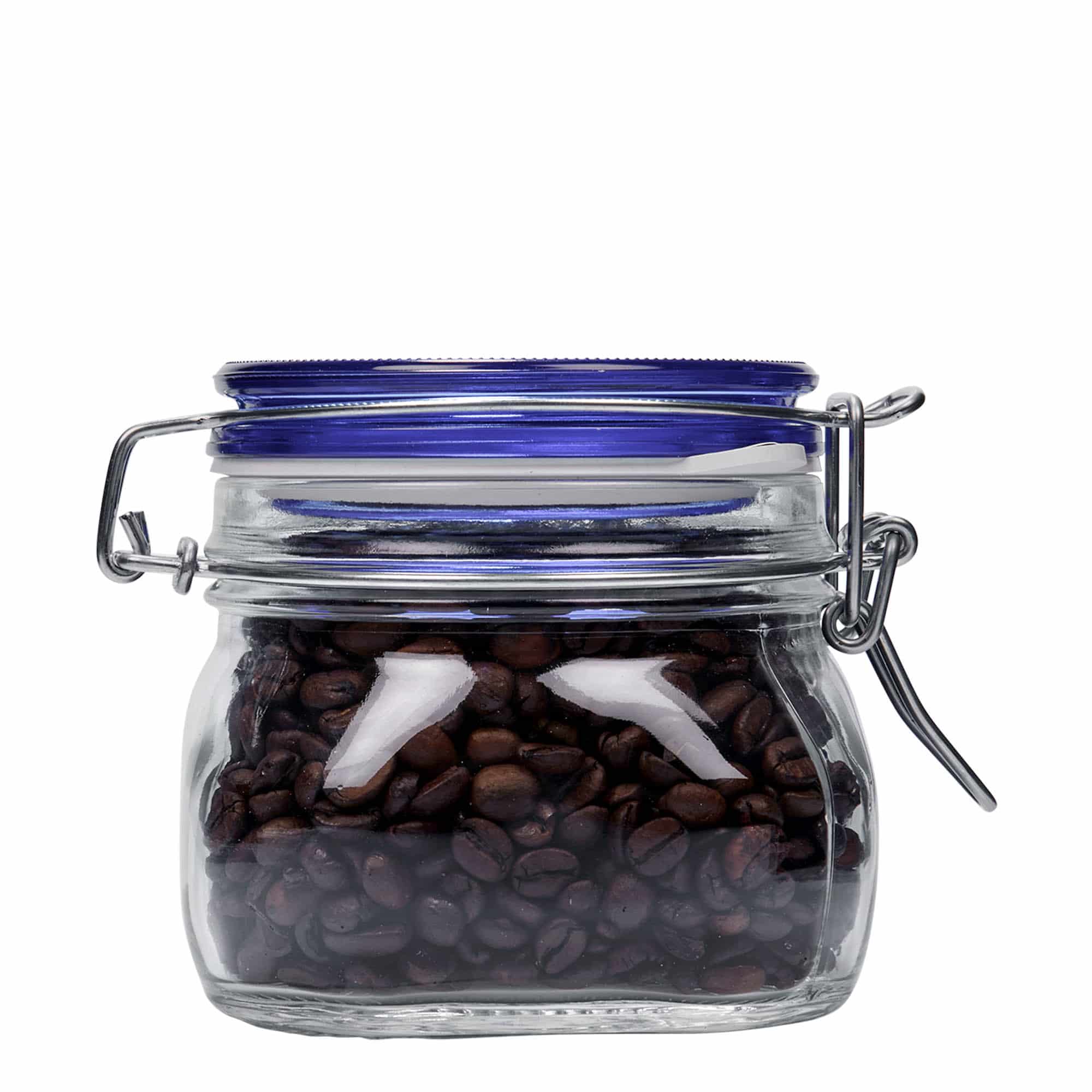 500 ml barattolo a chiusura a filo 'Fido' con tappo blu, quadrato, bocca: chiusura a filo