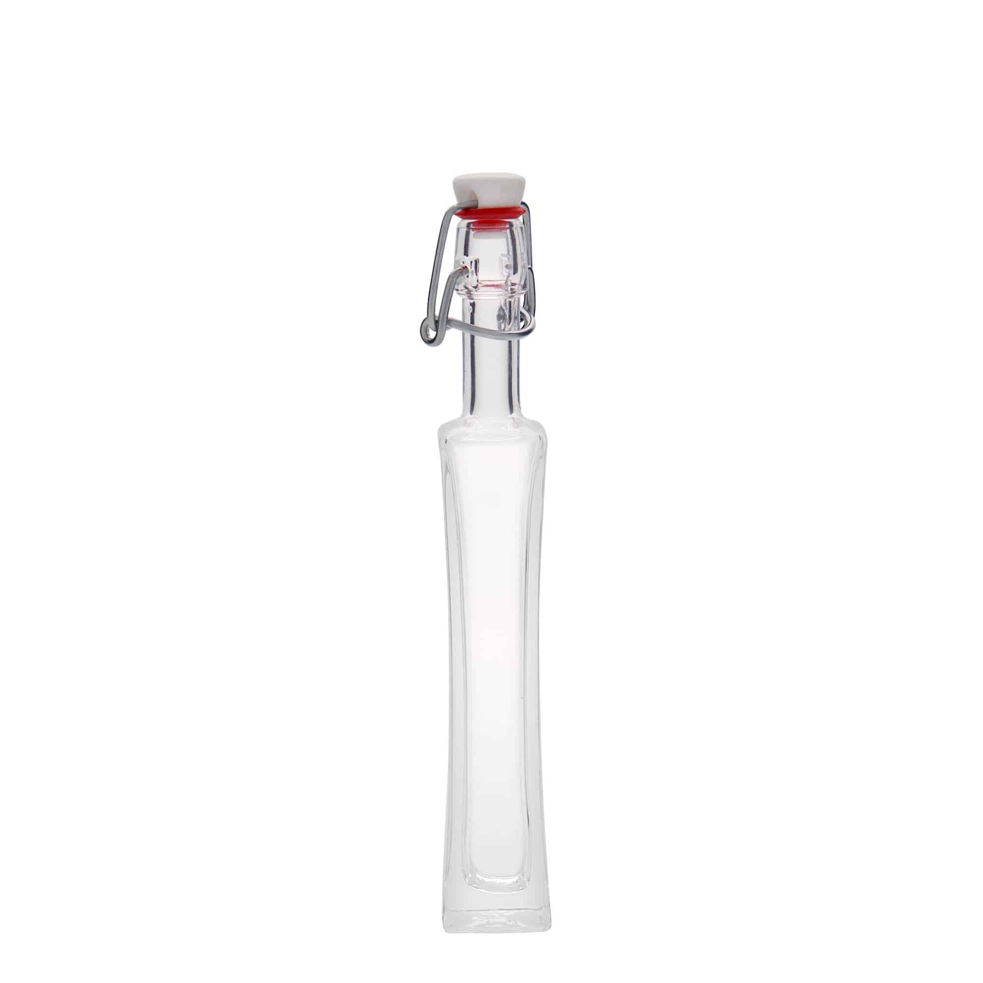 Bottiglia di vetro da 40 ml 'Koko', quadrata, bocca: chiusura a leva