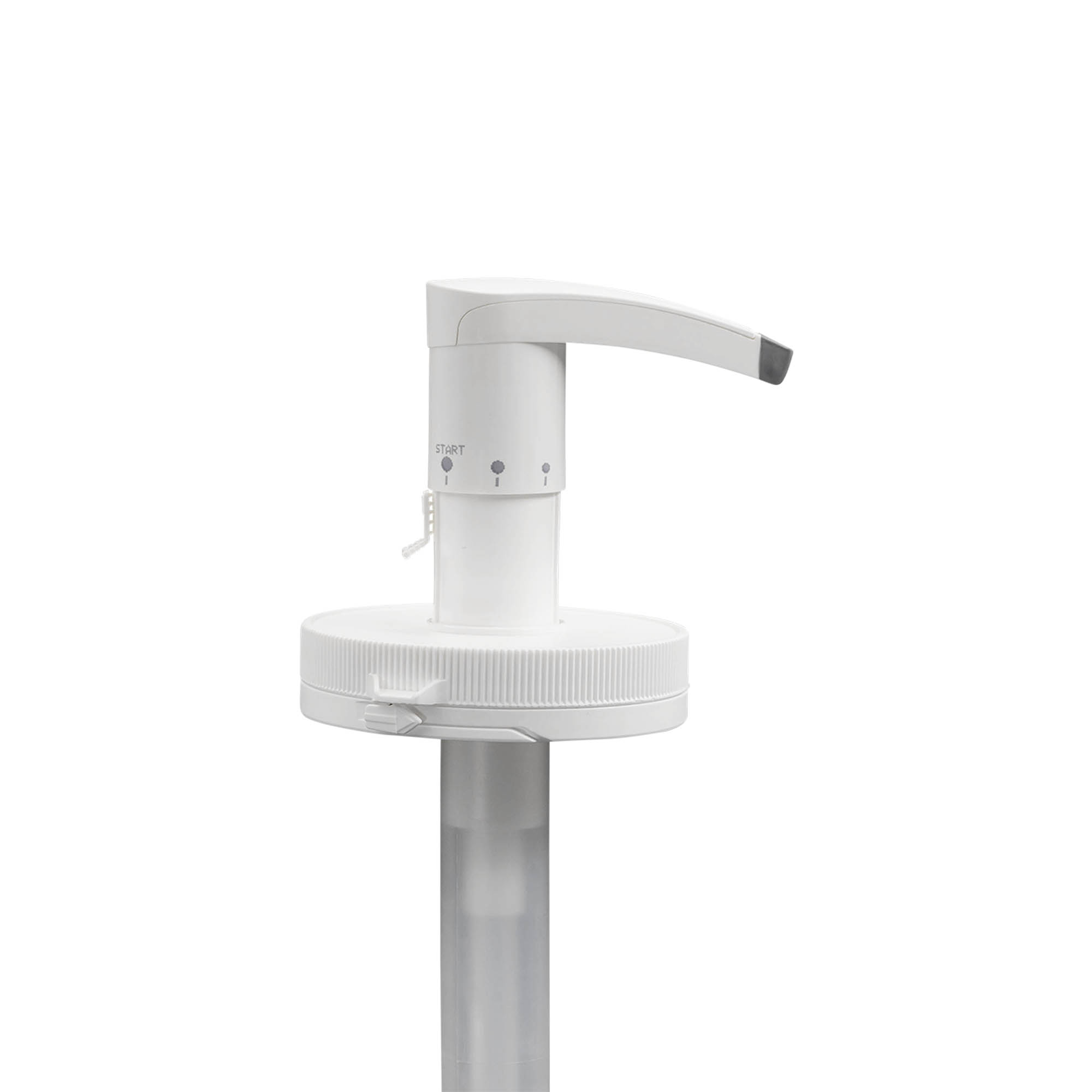 Pompa dosatrice per 655 ml 'Securibox', plastica PE, bianca, per bocca: chiusura a vite Pompa dosatrice per 655 ml 'Securibox', plastica PE, bianca, per bocca: chiusura a vite