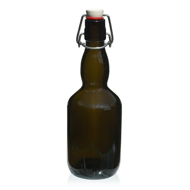 500 ml Bottiglia da birra a collo ondulato, vetro, verde antico, imboccatura: tappo meccanico