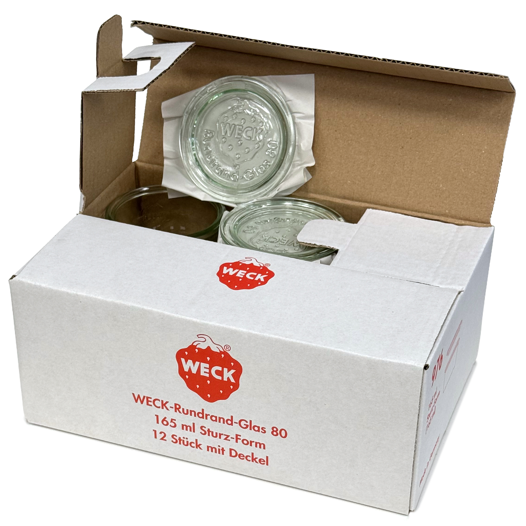 12x 165 ml vaso WECK a bocca larga con coperchio in vetro RR 80