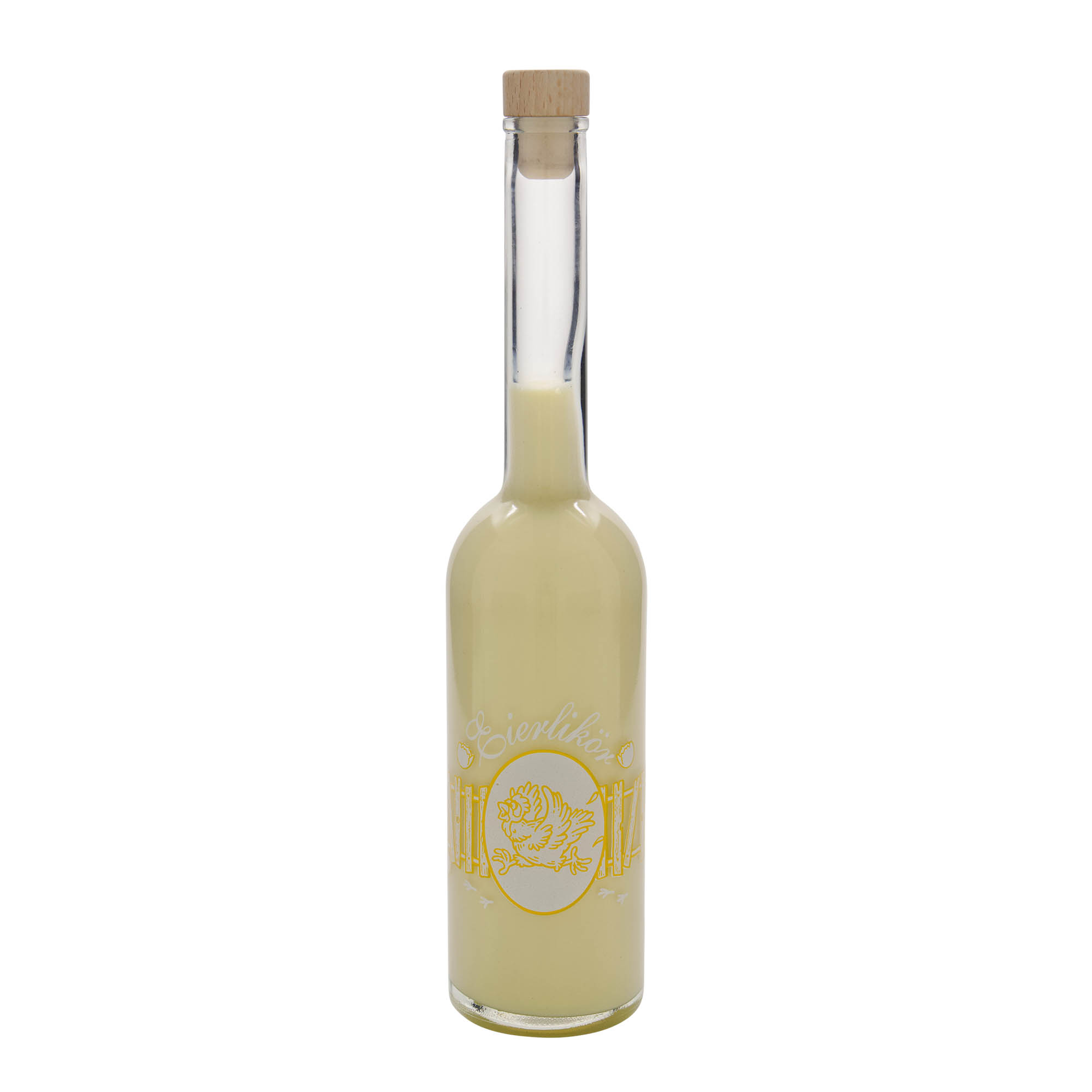 Bottiglia di vetro da 500 ml 'Opera', motivo: liquore all'uovo, bocca: sughero