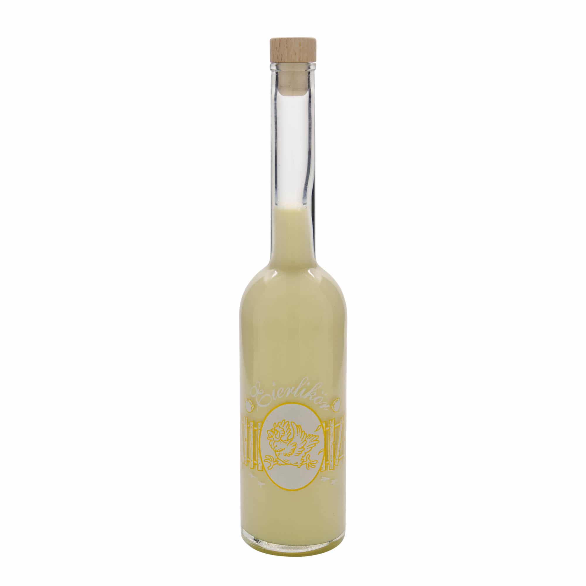 Bottiglia di vetro da 500 ml 'Opera', motivo: liquore all'uovo, bocca: sughero