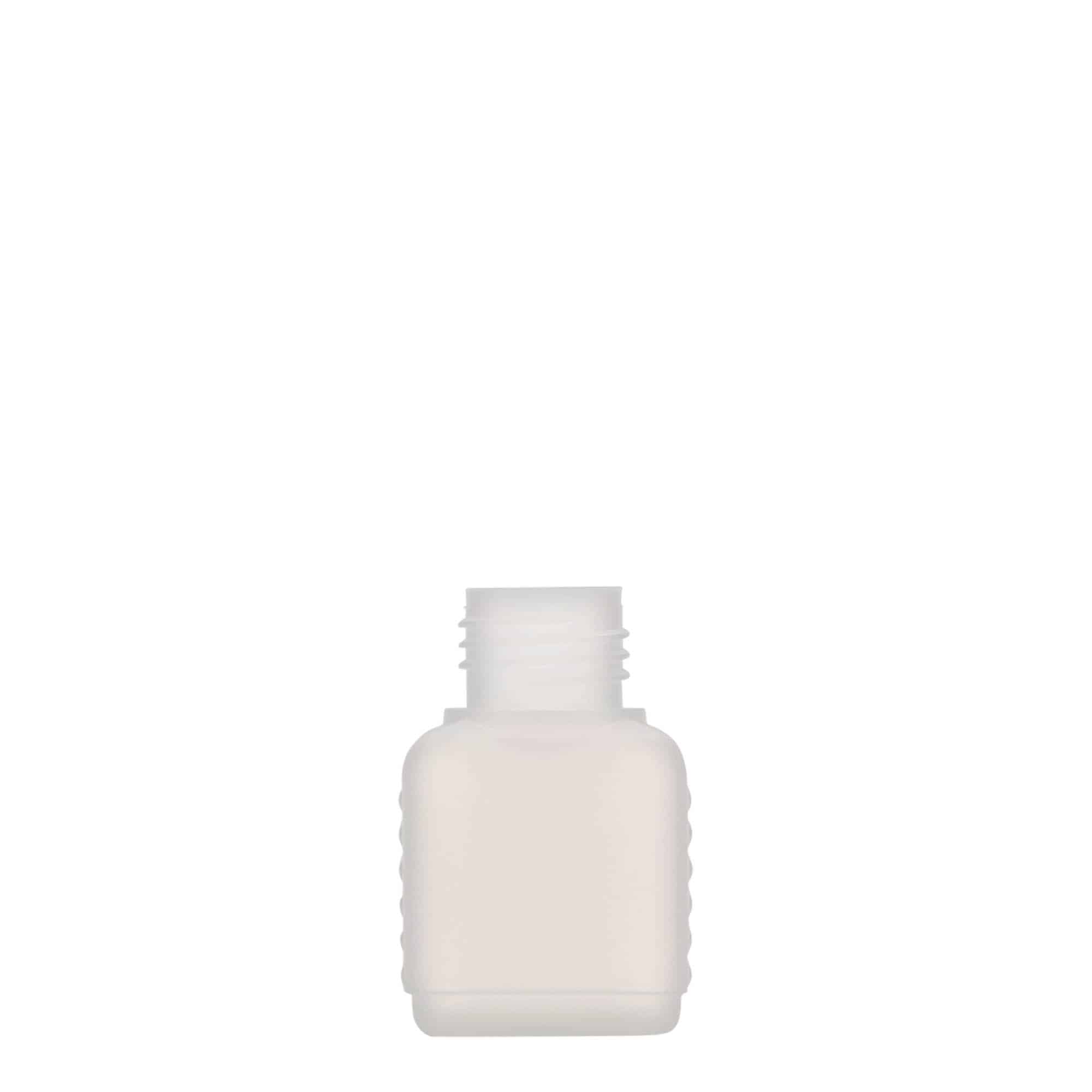 50 ml Bottiglia rettangolare, plastica HDPE, naturale, imboccatura: DIN 25