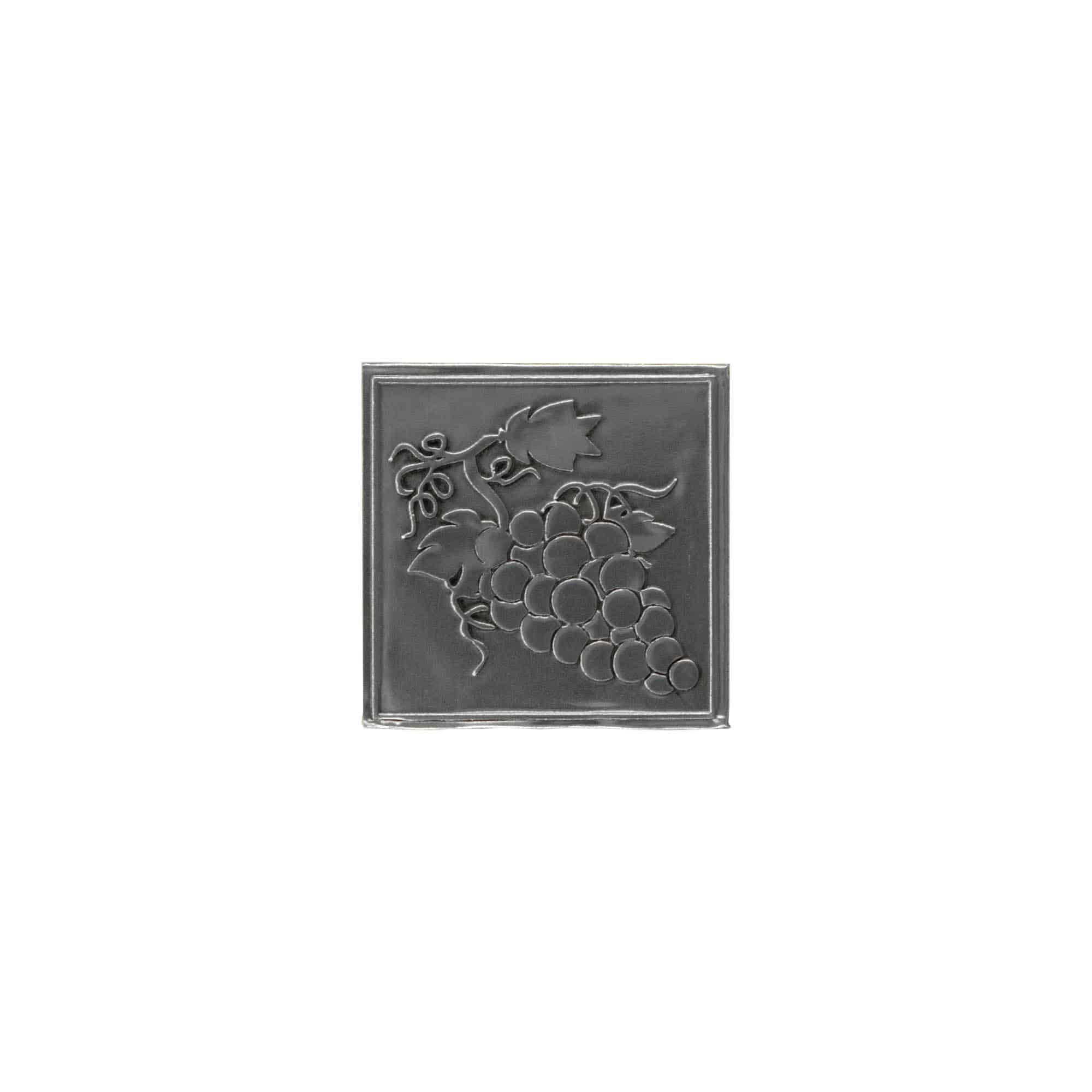 Etichetta in stagno 'Uva', quadrata, metallo, argento