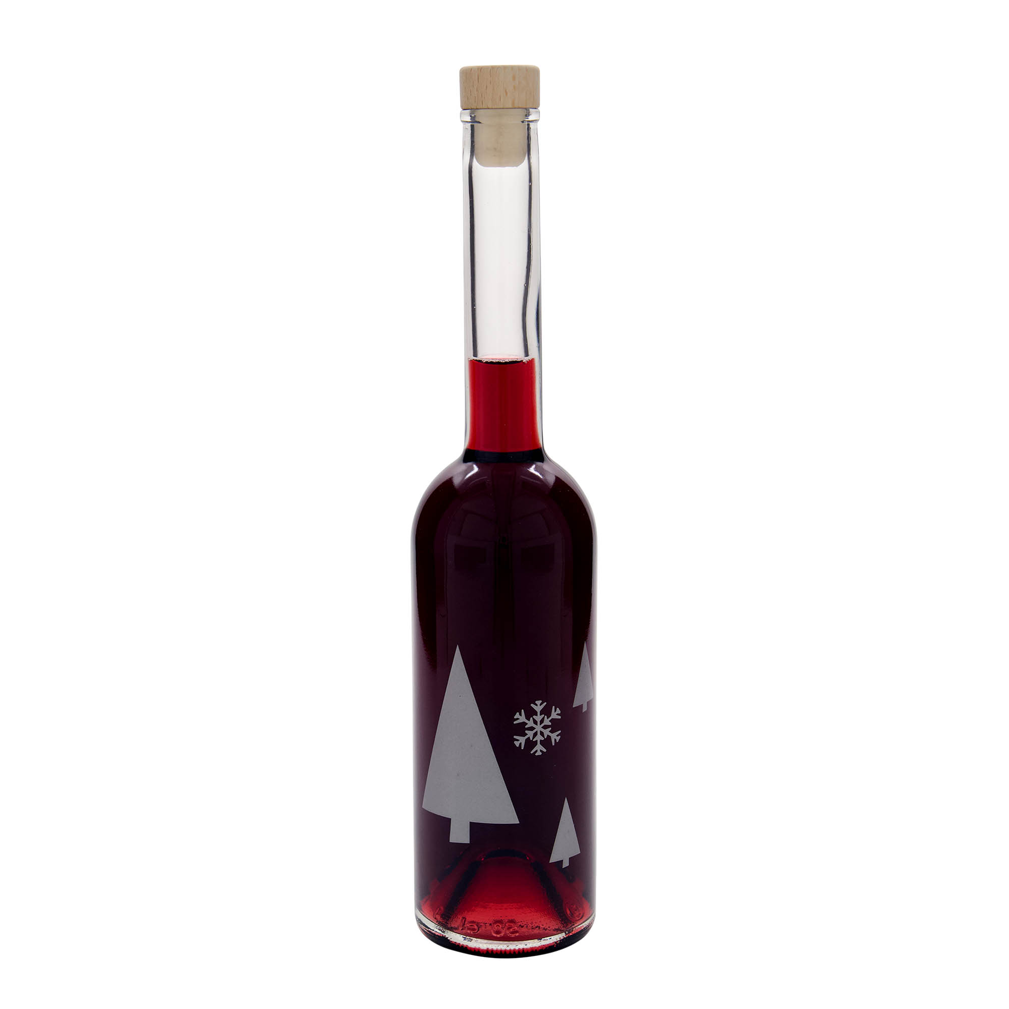 Bottiglia di vetro da 500 ml 'Opera', motivo: fiocchi di neve, bocca: sughero Bottiglia di vetro da 500 ml 'Opera', motivo: fiocchi di neve, bocca: sughero