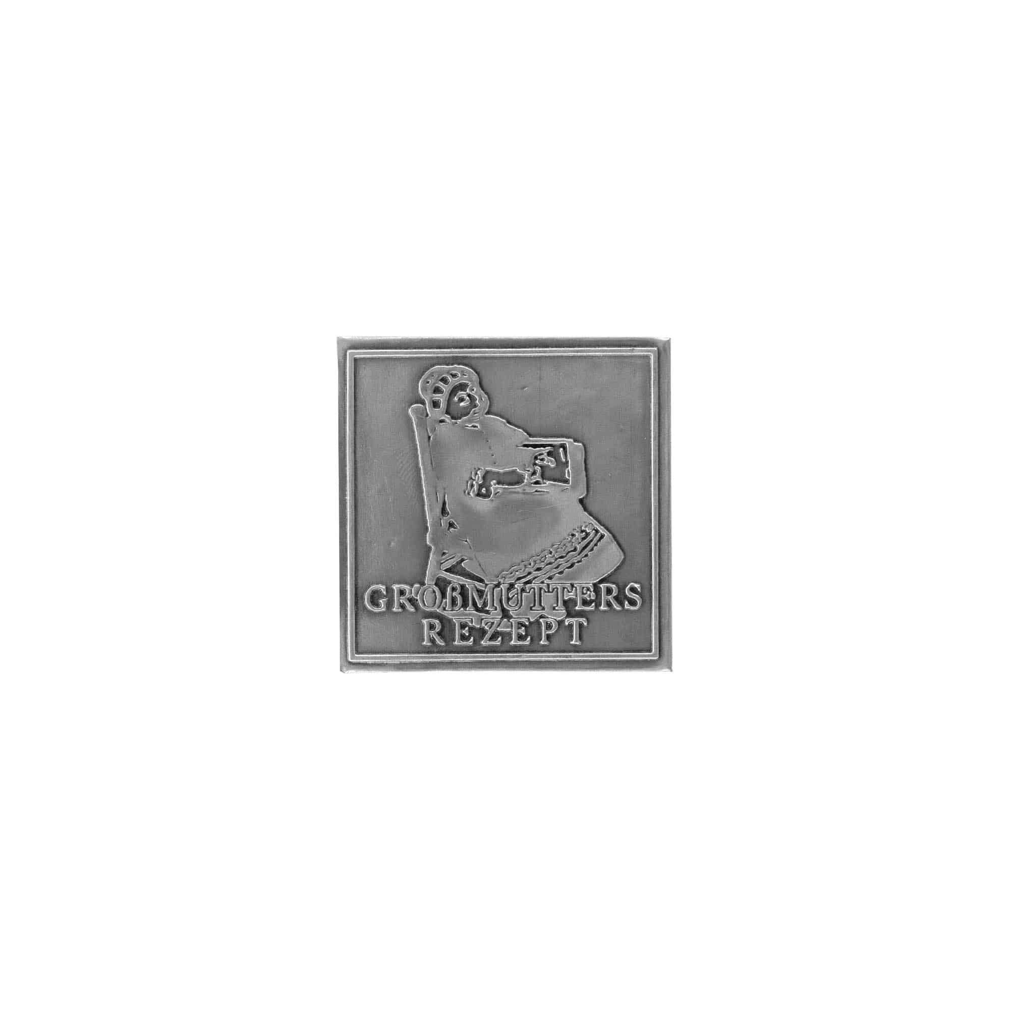 Etichetta di stagno 'Ricetta della nonna', quadrata, metallo, argento Etichetta di stagno 'Ricetta della nonna', quadrata, metallo, argento