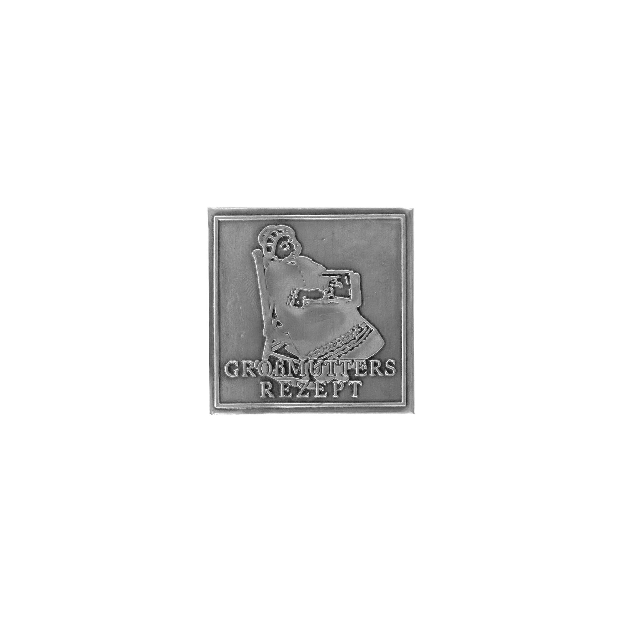 Etichetta di stagno 'Ricetta della nonna', quadrata, metallo, argento Etichetta di stagno 'Ricetta della nonna', quadrata, metallo, argento