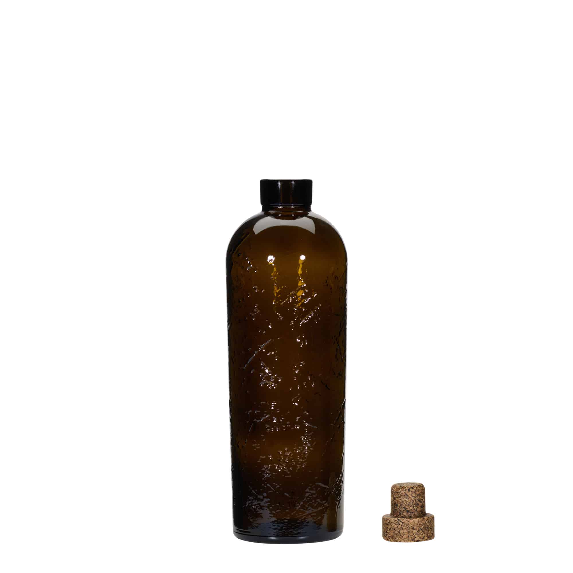Bottiglia di vetro artigianale da 700 ml 'Natural', marrone, bocca: sughero