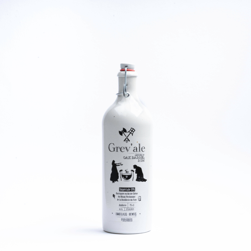 Bottiglia con tappo a vite stampato con logo Grev'ale Esempio di prodotto: bottiglia bianca con tappo a vite e disegno stampato di Grev'ale