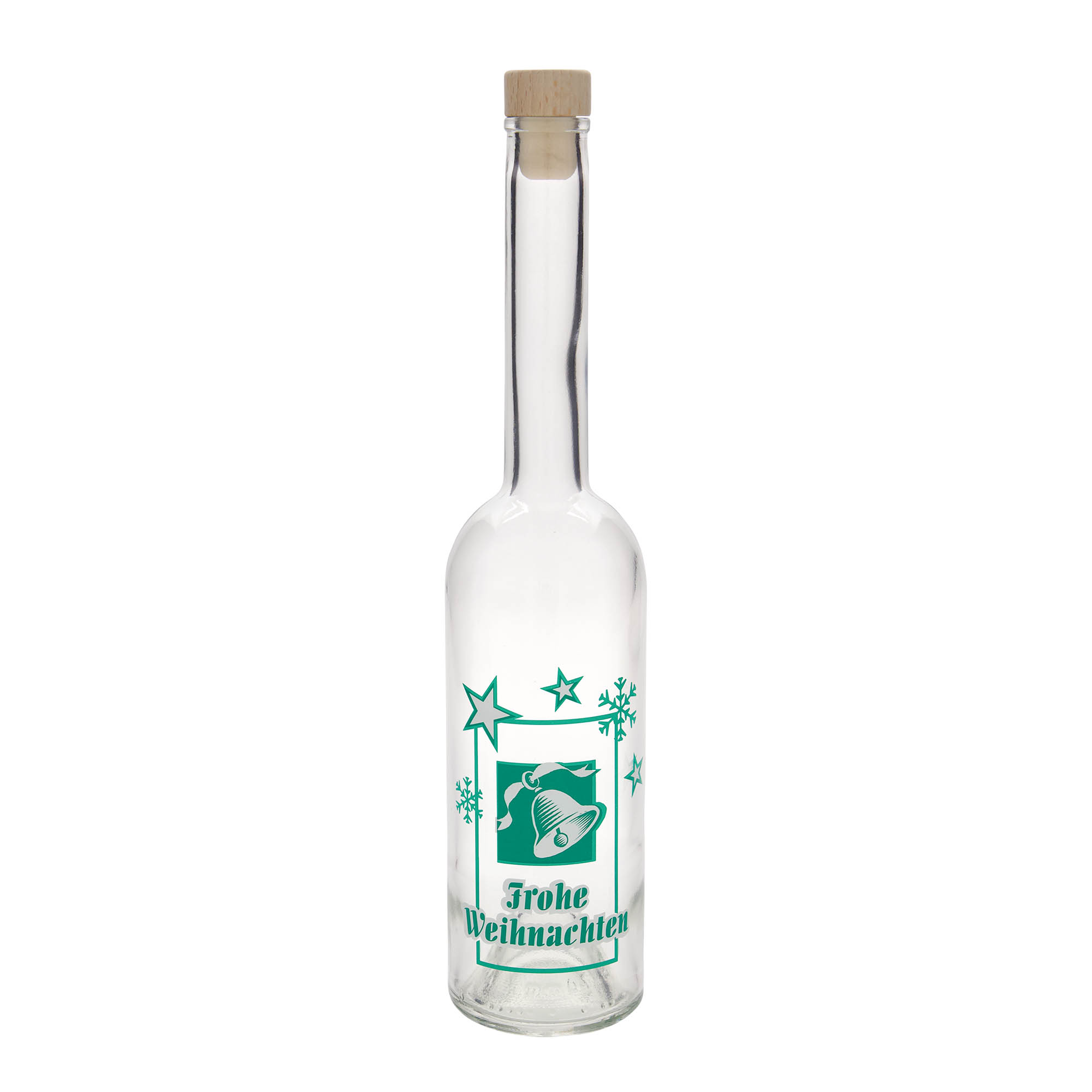 Bottiglia di vetro da 500 ml 'Opera', motivo: Buon Natale, bocca: tappo in sughero Bottiglia di vetro da 500 ml 'Opera', motivo: Buon Natale, bocca: tappo in sughero