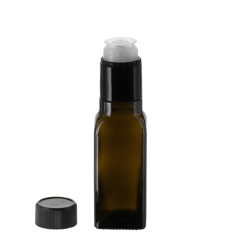 100 ml Bottiglia olio/aceto 'Quadra', vetro, quadrata, verde antico, imboccatura: DOP
