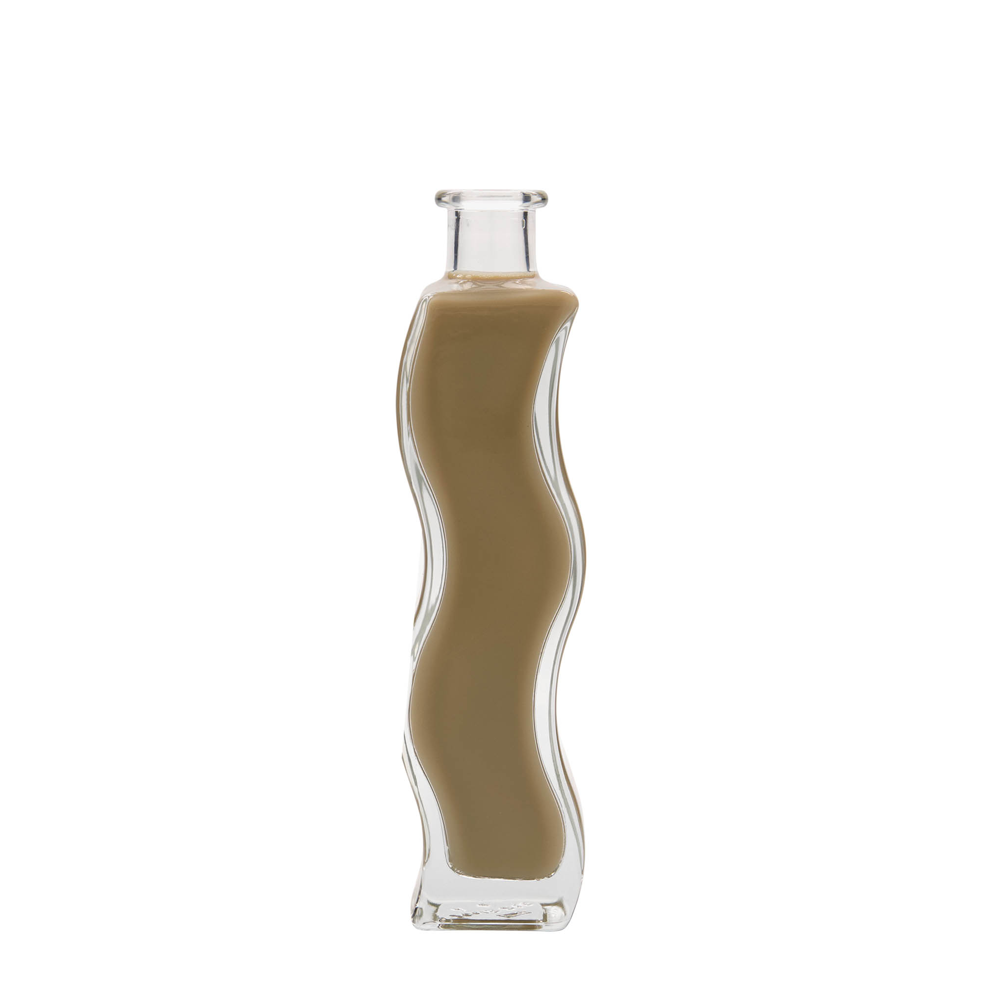 Bottiglia di vetro da 200 ml 'Welle', quadrata, bocca: tappo di sughero Bottiglia di vetro da 200 ml 'Welle', quadrata, bocca: tappo di sughero