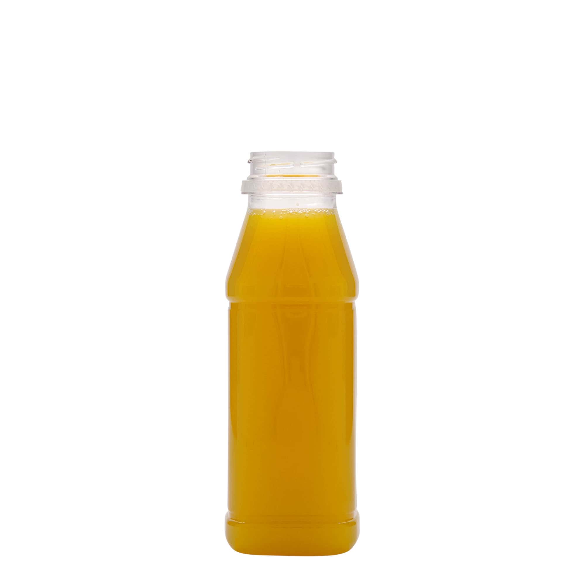 Bottiglia PET da 330 ml 'Milk and Juice Carré', quadrata, plastica, bocca: 38 mm