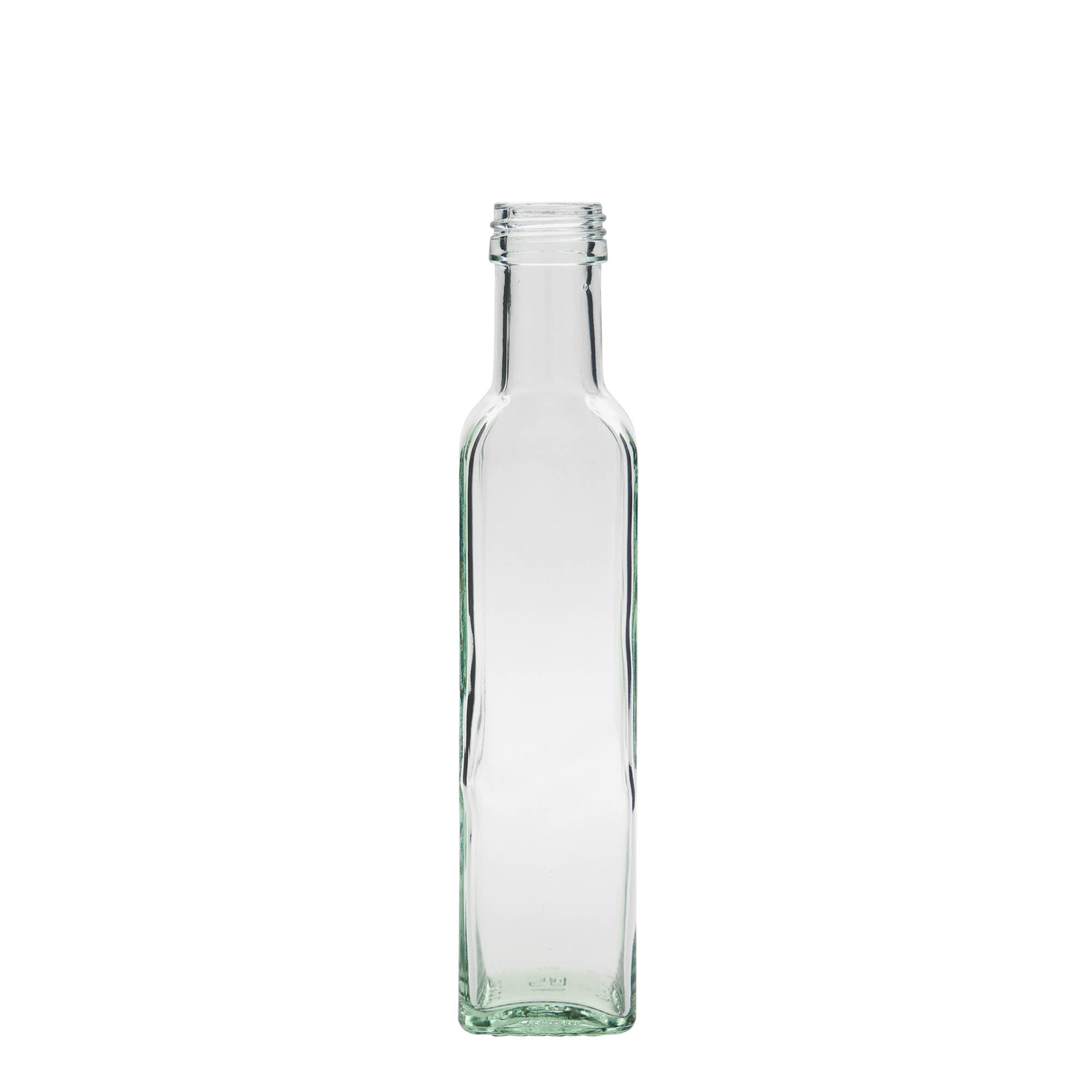 Bottiglia di vetro da 250 ml 'Marasca', quadrata, bocca: PP 31,5 Bottiglia di vetro da 250 ml 'Marasca', quadrata, bocca: PP 31,5