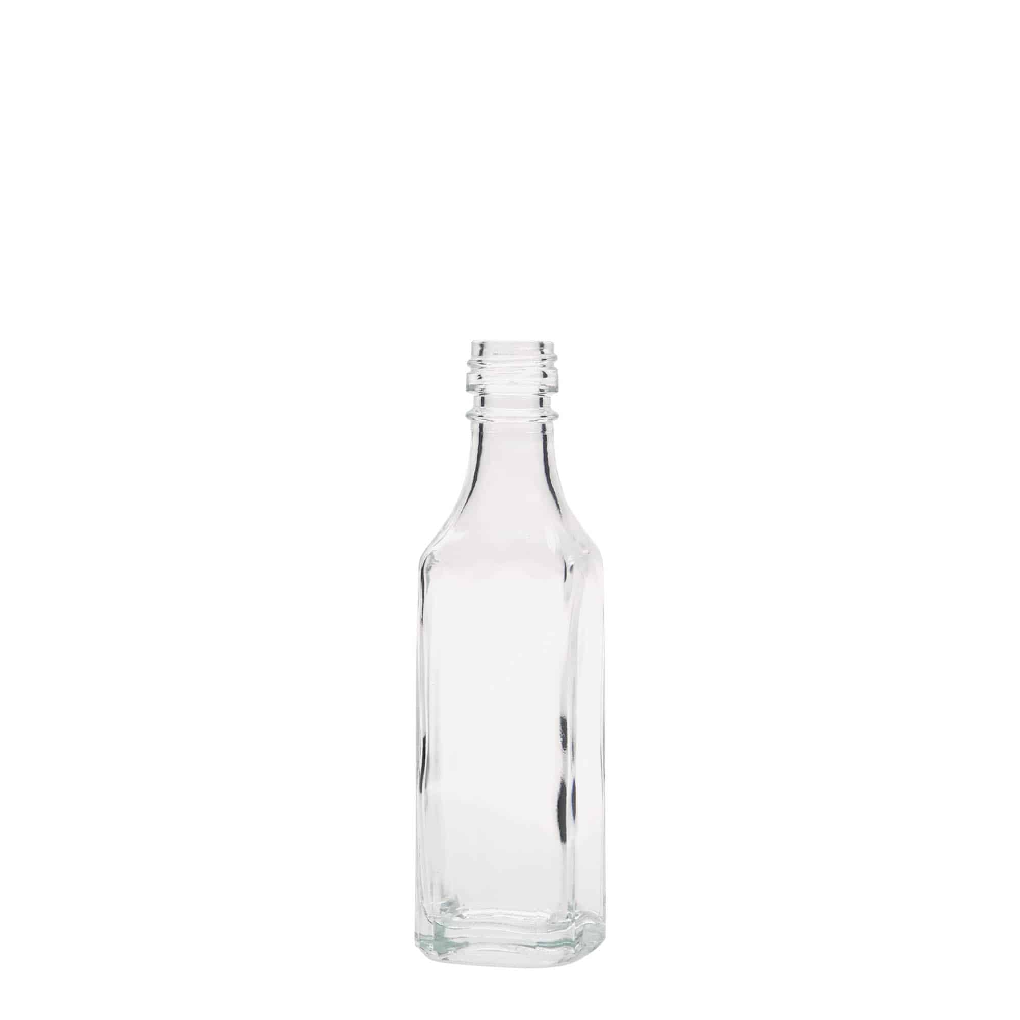 Bottiglia di vetro da 50 ml 'Siena', quadrata, bocca: PP 18 Bottiglia di vetro da 50 ml 'Siena', quadrata, bocca: PP 18