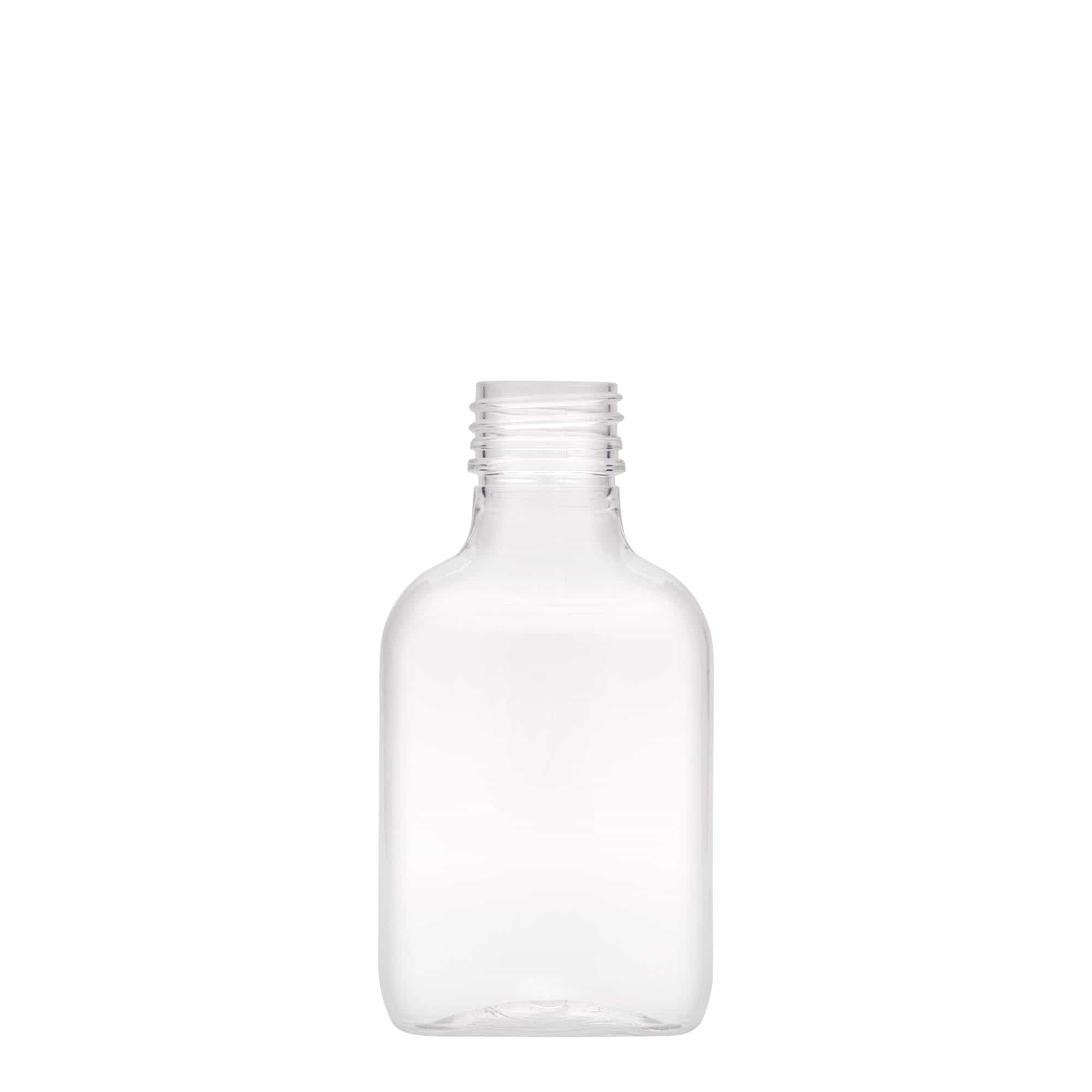 100 ml Fiaschetta tascabile, ovale, plastica PET, imboccatura: PP 28 100 ml Fiaschetta tascabile, ovale, plastica PET, imboccatura: PP 28