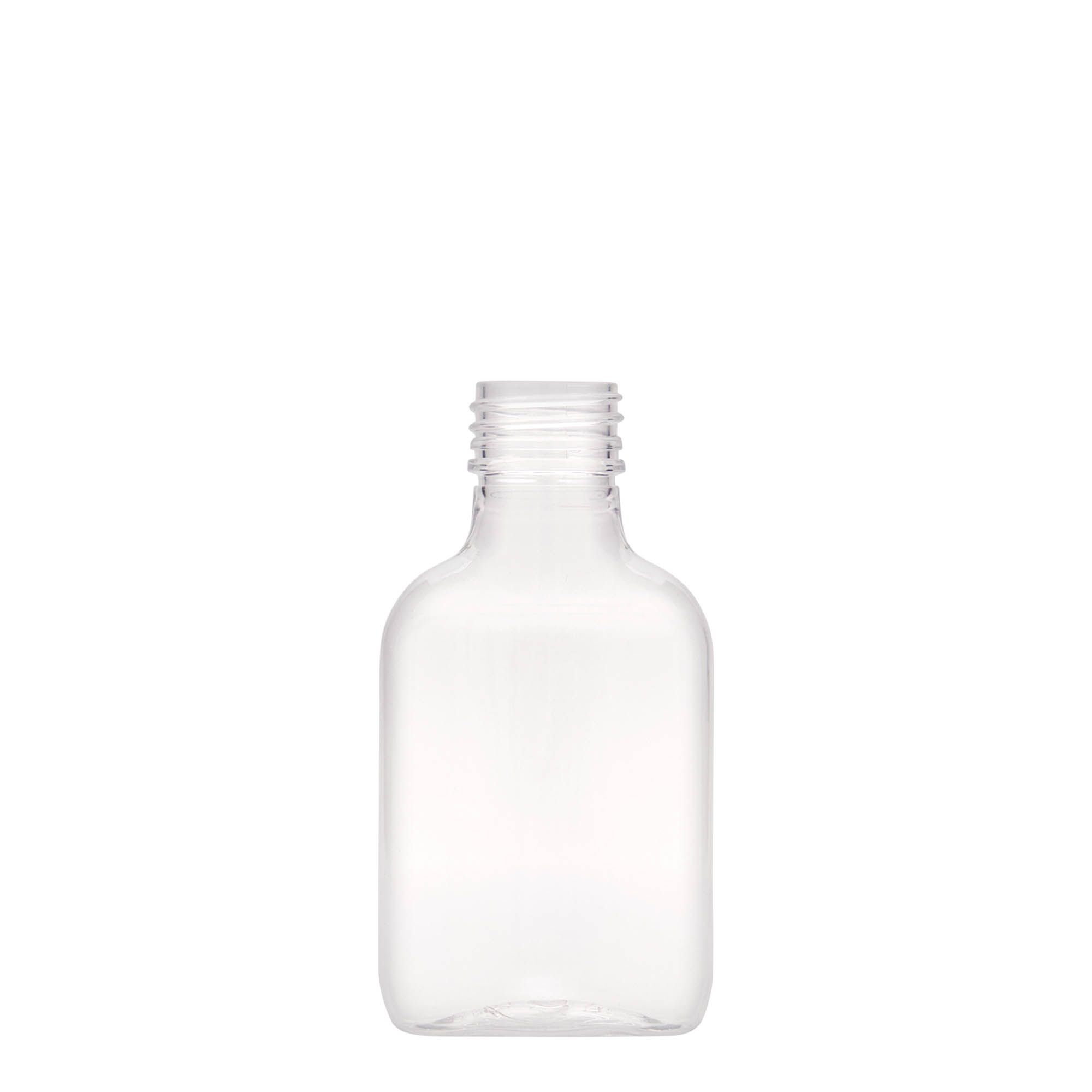 Bottiglia tascabile da 100 ml, ovale, plastica PET, bocca: PP 28 Bottiglia tascabile da 100 ml, ovale, plastica PET, bocca: PP 28