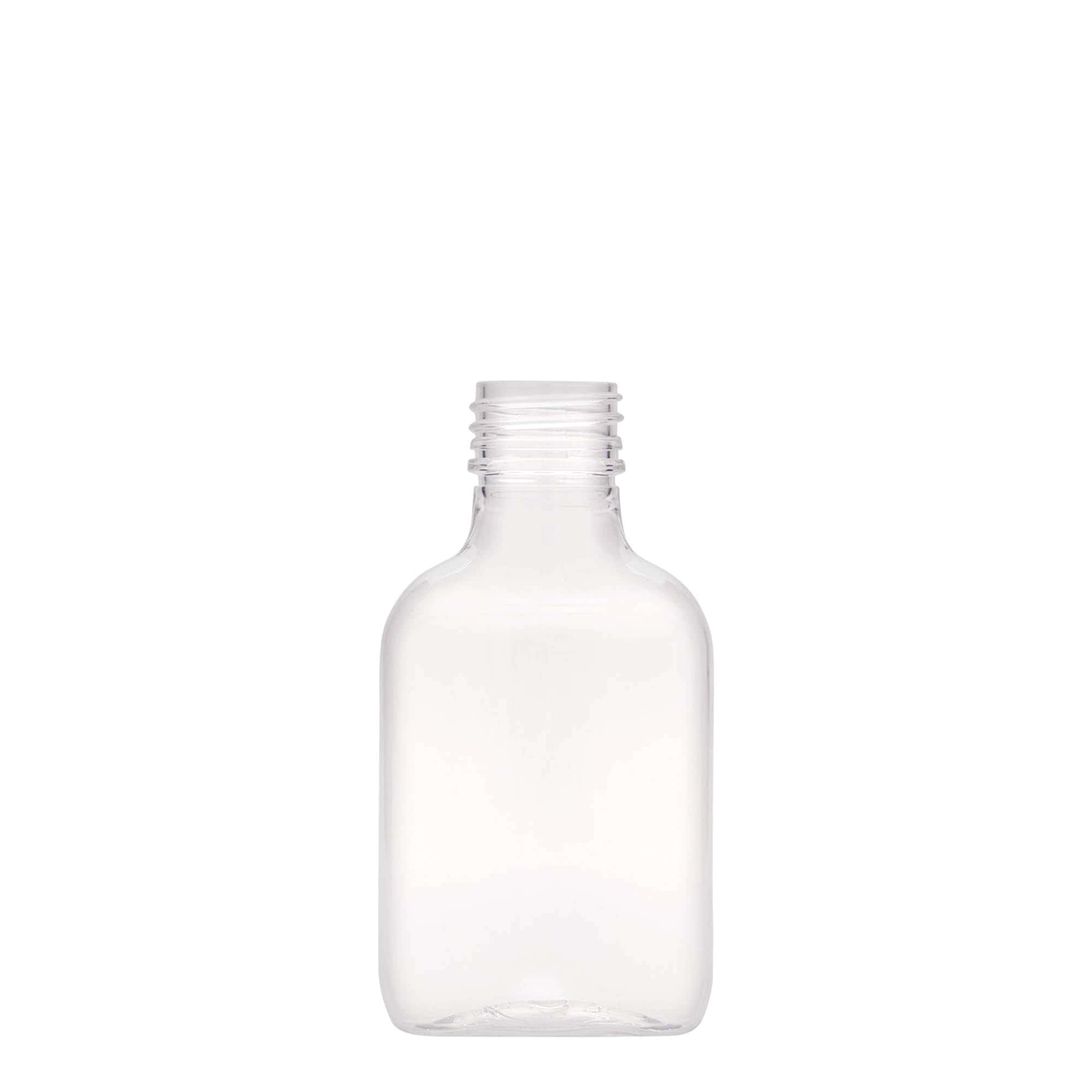 Bottiglia tascabile da 100 ml, ovale, plastica PET, bocca: PP 28