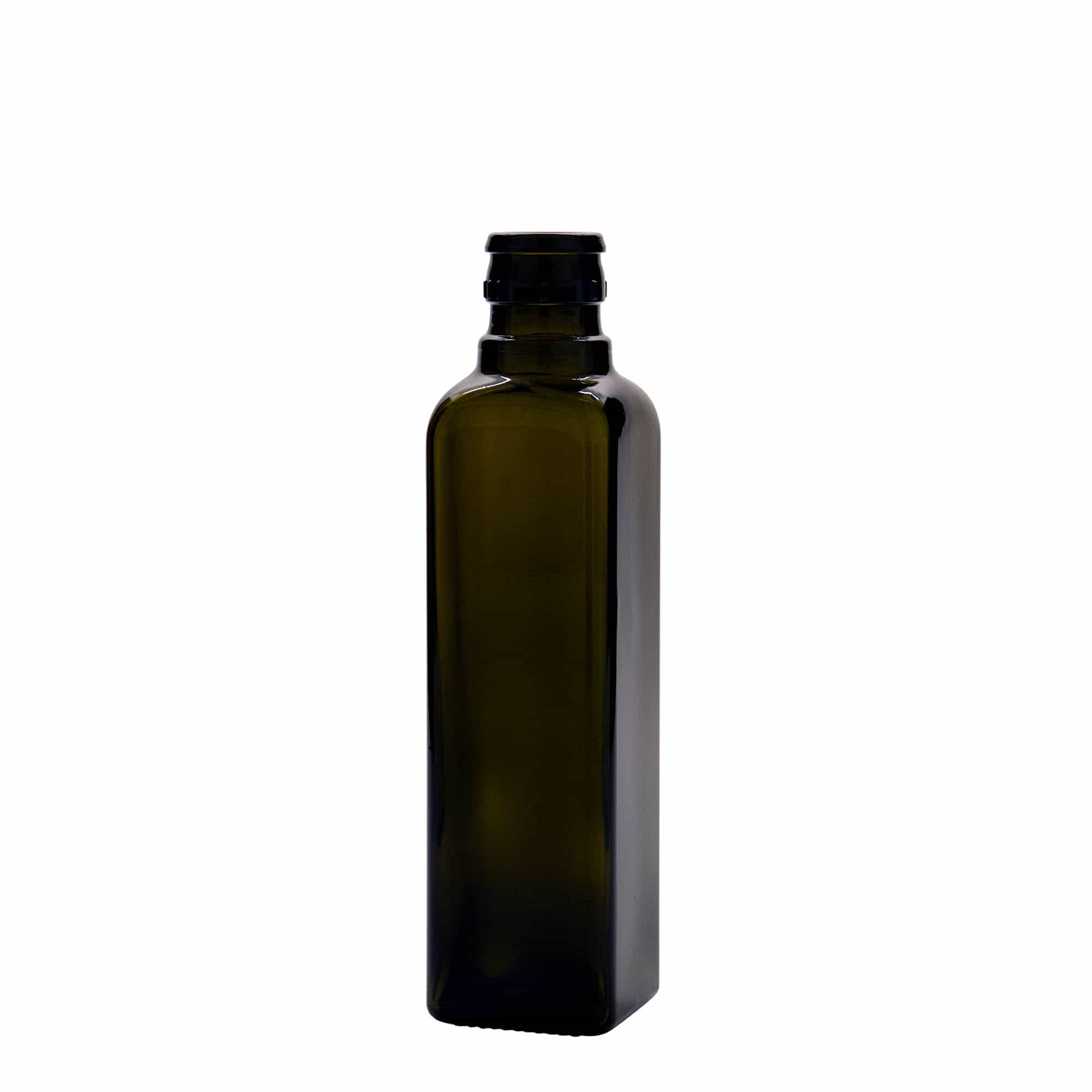 250 ml Bottiglia olio/aceto 'Quadra', vetro, quadrata, verde antico, imboccatura: DOP