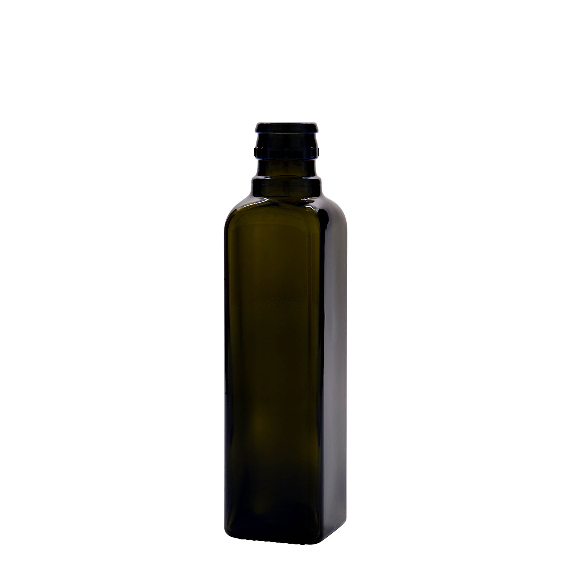 Bottiglia per aceto/olio da 250 ml 'Quadra', vetro, quadrata, verde antico, bocca: DOP