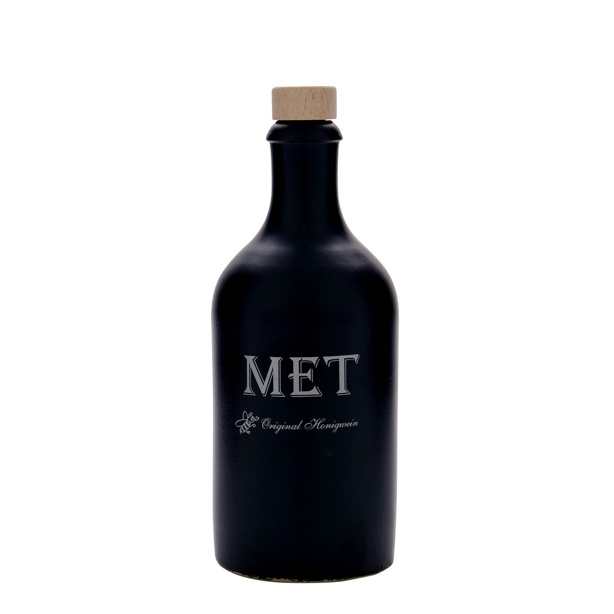 Boccale da 500 ml, motivo: idromele, gres, nero, bocca: sughero