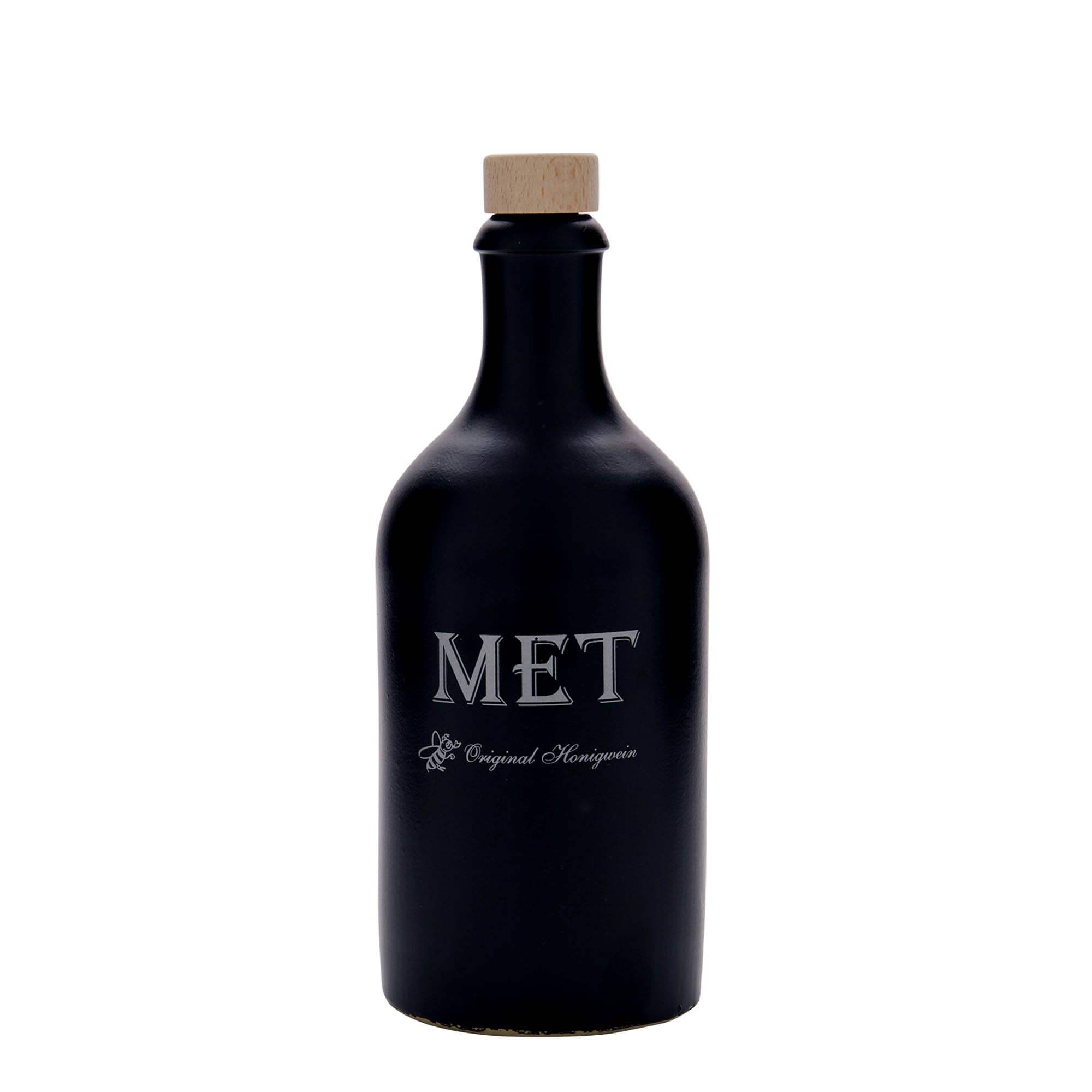 Boccale da 500 ml, motivo: idromele, gres, nero, bocca: sughero