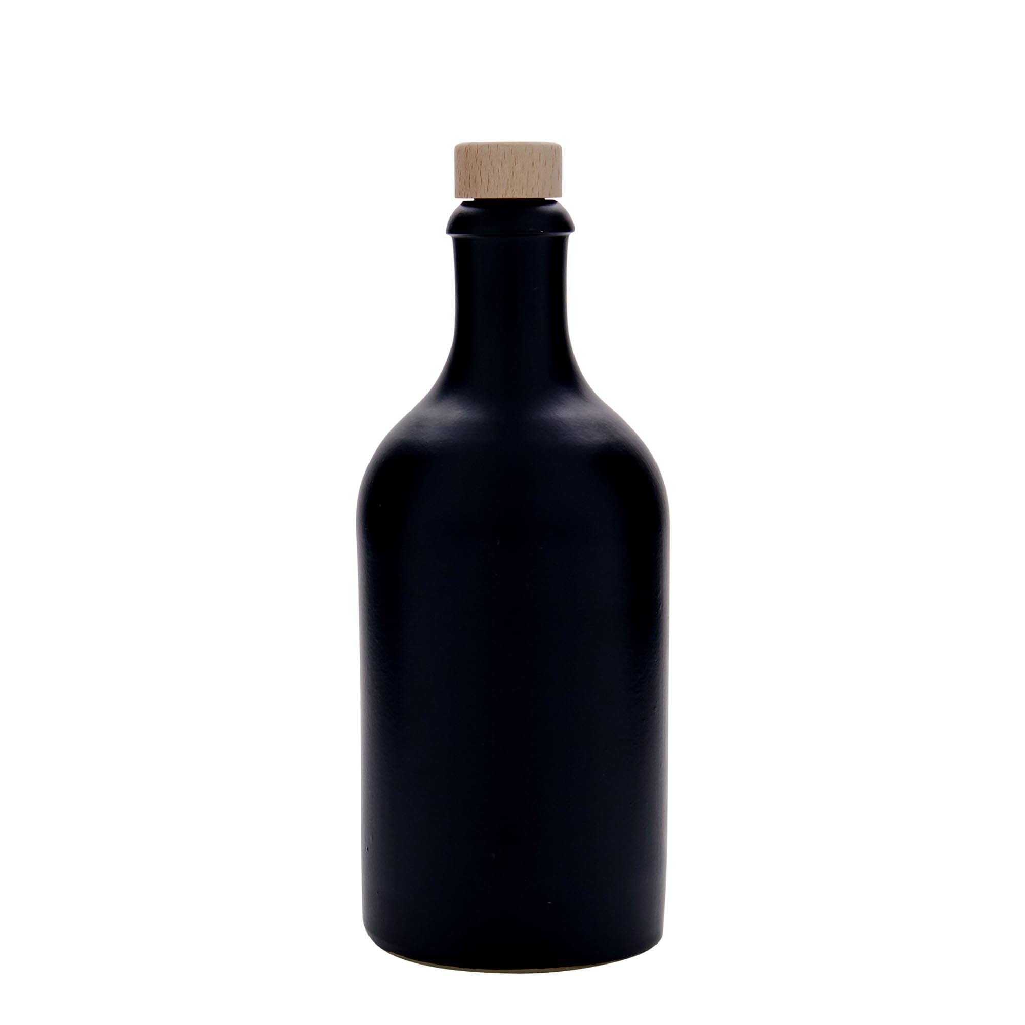 500 ml Bottiglia in ceramica, ceramica grès, nero, imboccatura: fascetta