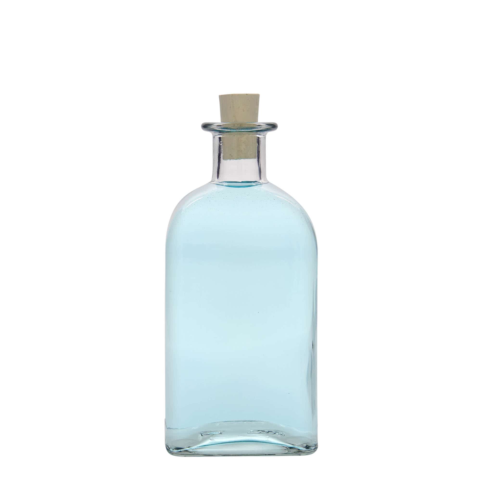 Bottiglia di vetro da 500 ml Apotheker Carré, quadrata, bocca: sughero