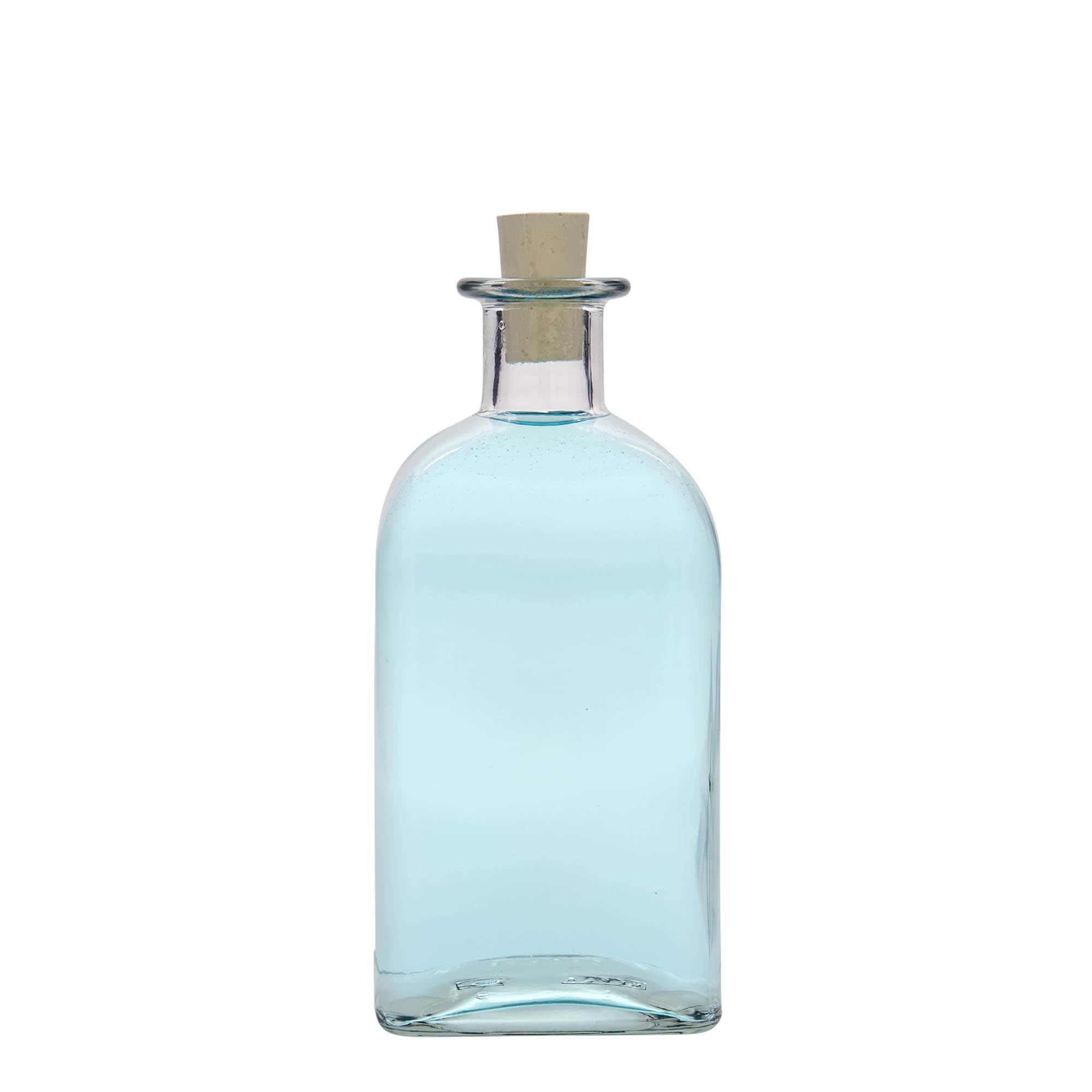 Bottiglia di vetro da 500 ml Apotheker Carré, quadrata, bocca: sughero