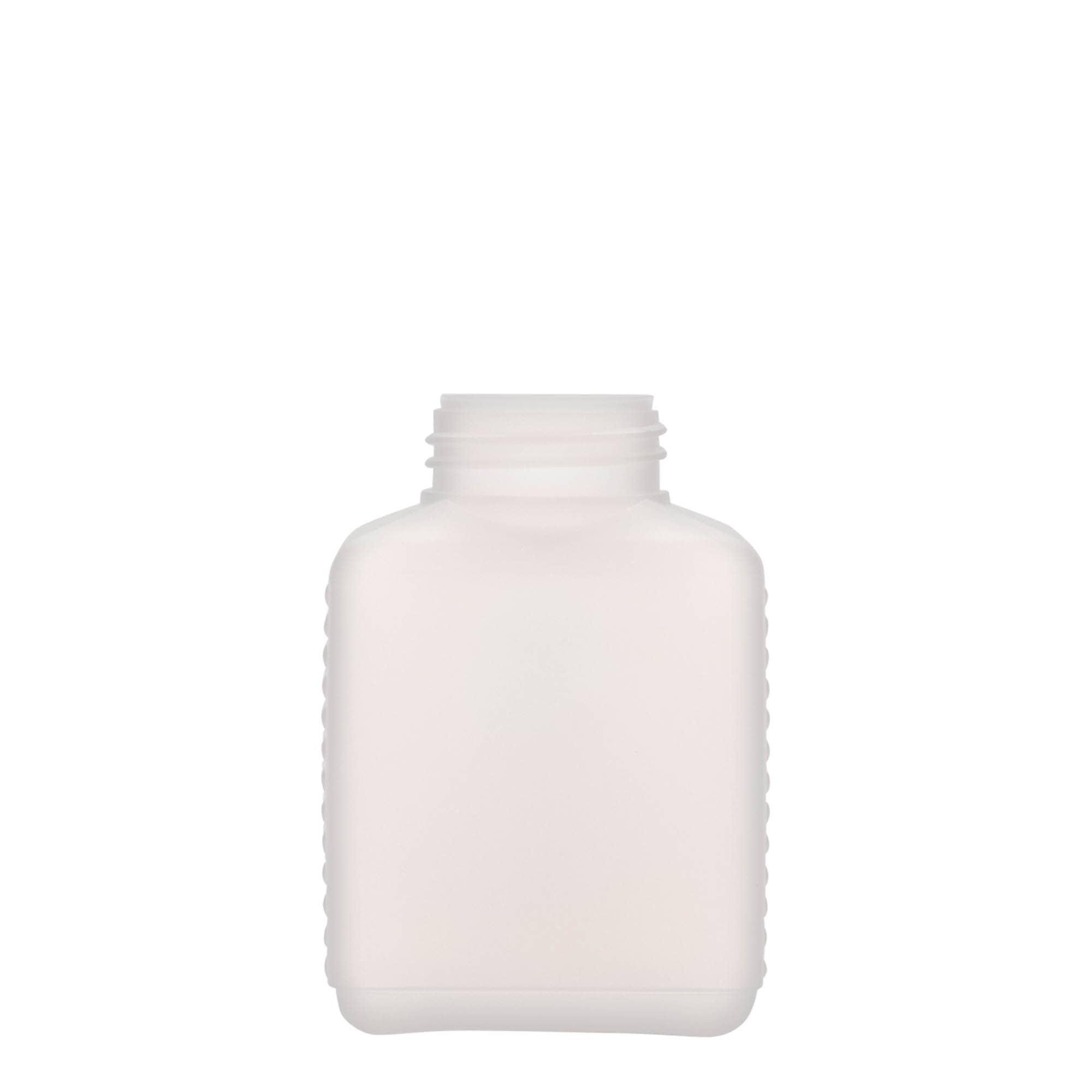 250 ml bottiglia a collo largo, rettangolare, plastica HDPE, naturale, bocca: DIN 40 EPE