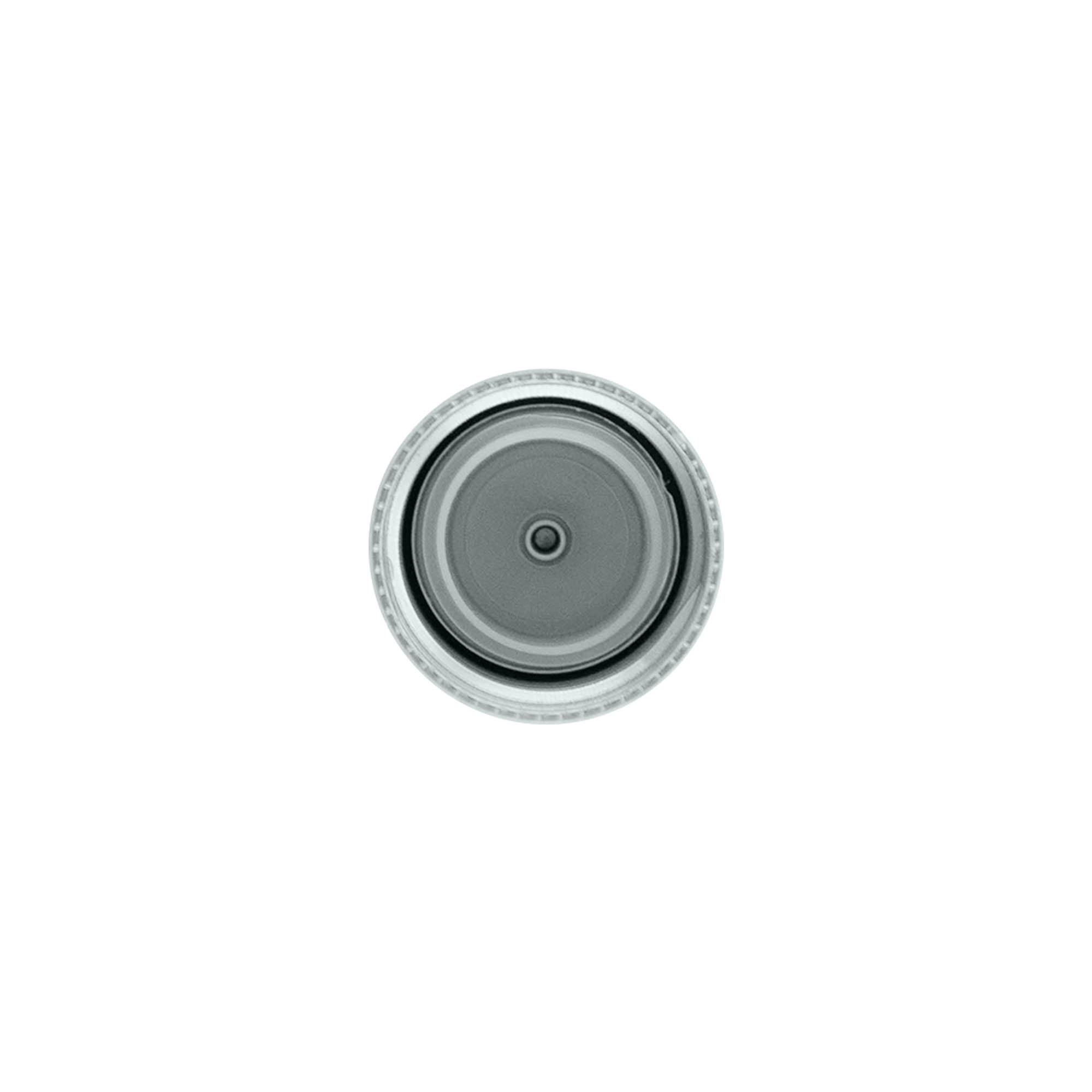 Tappo a vite con inserto per siringa, plastica PP, argento, per bocca: 24/410 Tappo a vite con inserto per siringa, plastica PP, argento, per bocca: 24/410