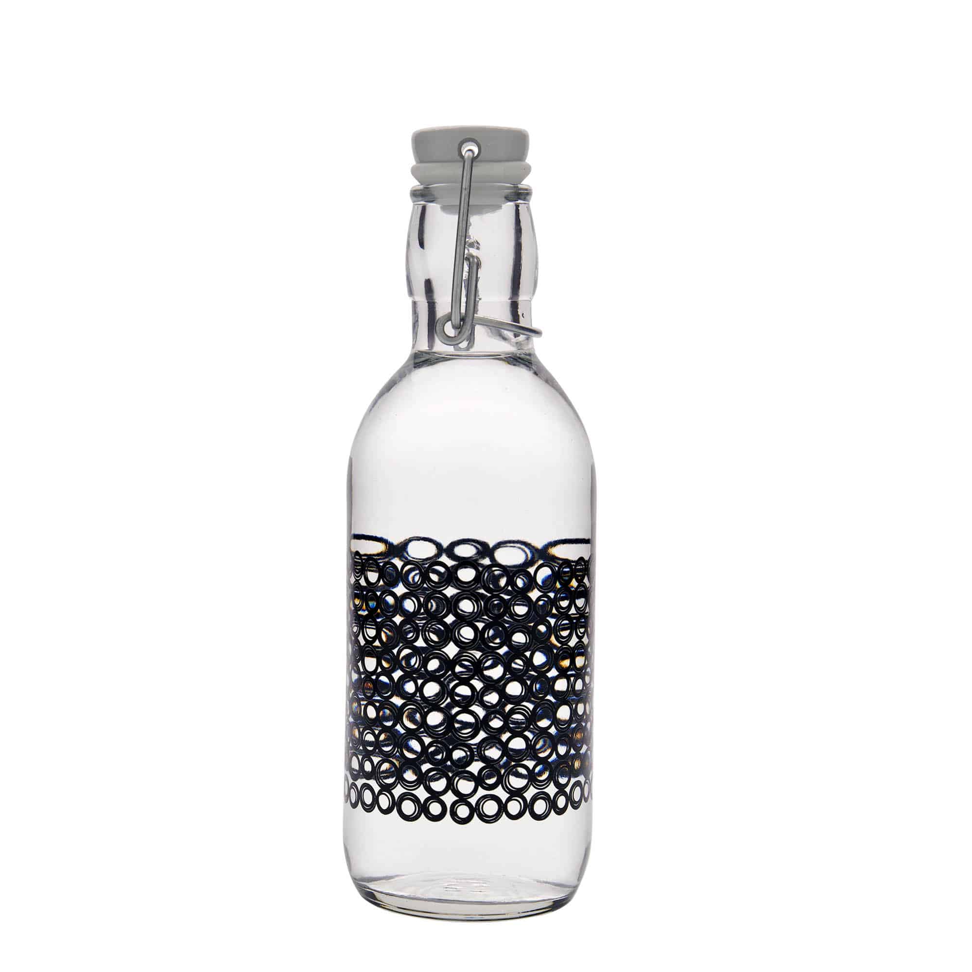 500 ml Bottiglia di vetro 'Emilia', motivo: Unico nero, imboccatura: tappo meccanico