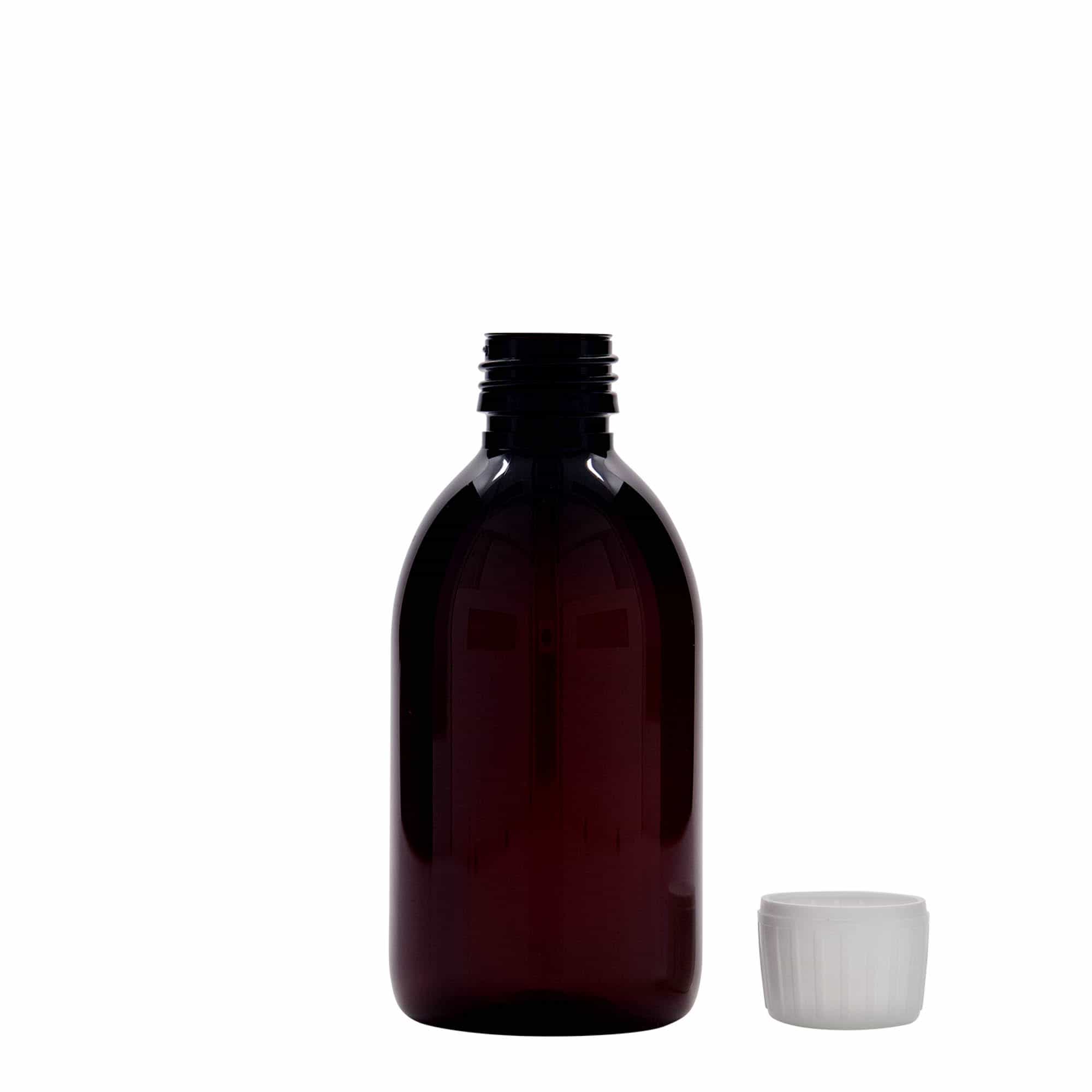 250 ml bottiglia medica in PET, marrone, plastica, bocca: PP 28