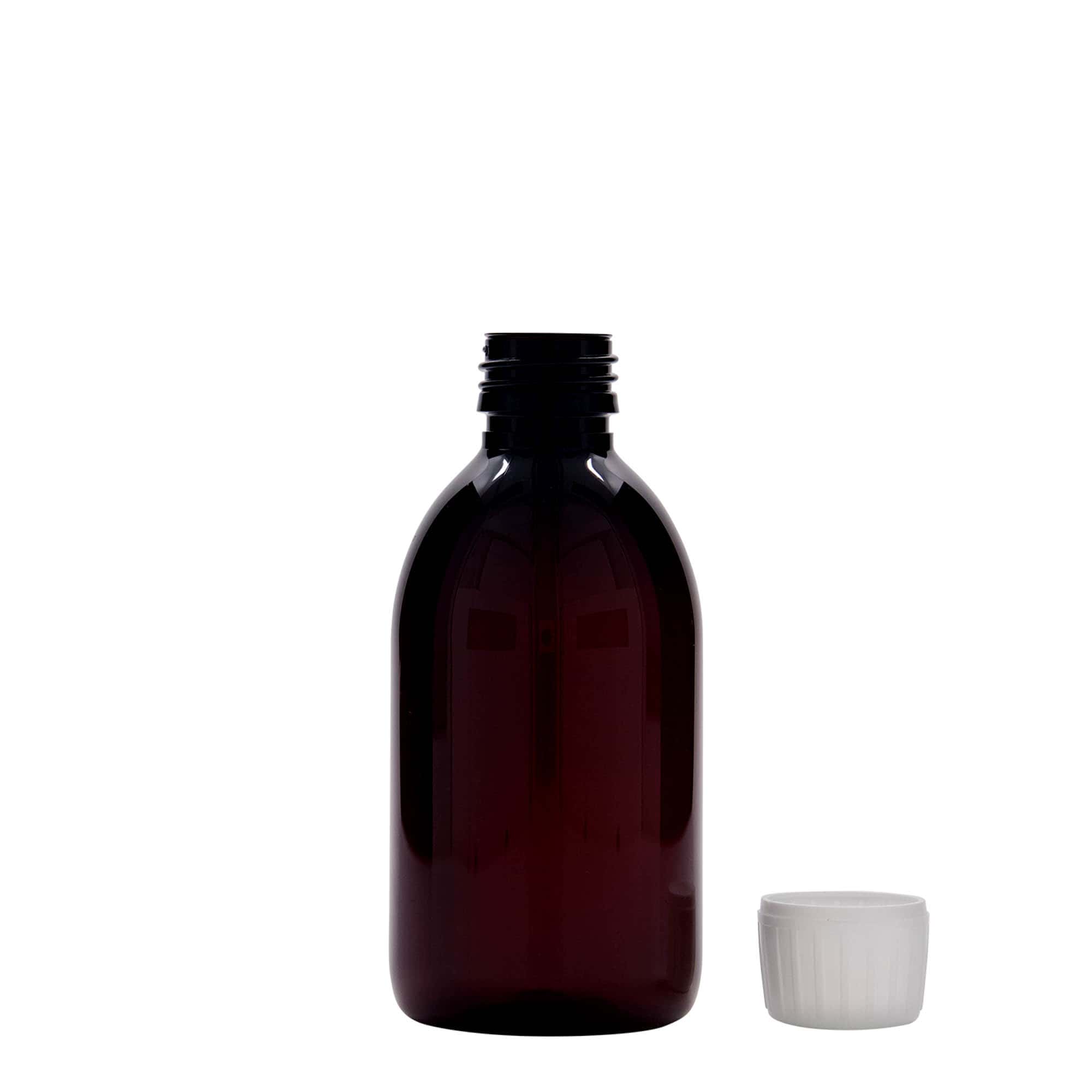 250 ml bottiglia medica in PET, marrone, plastica, bocca: PP 28