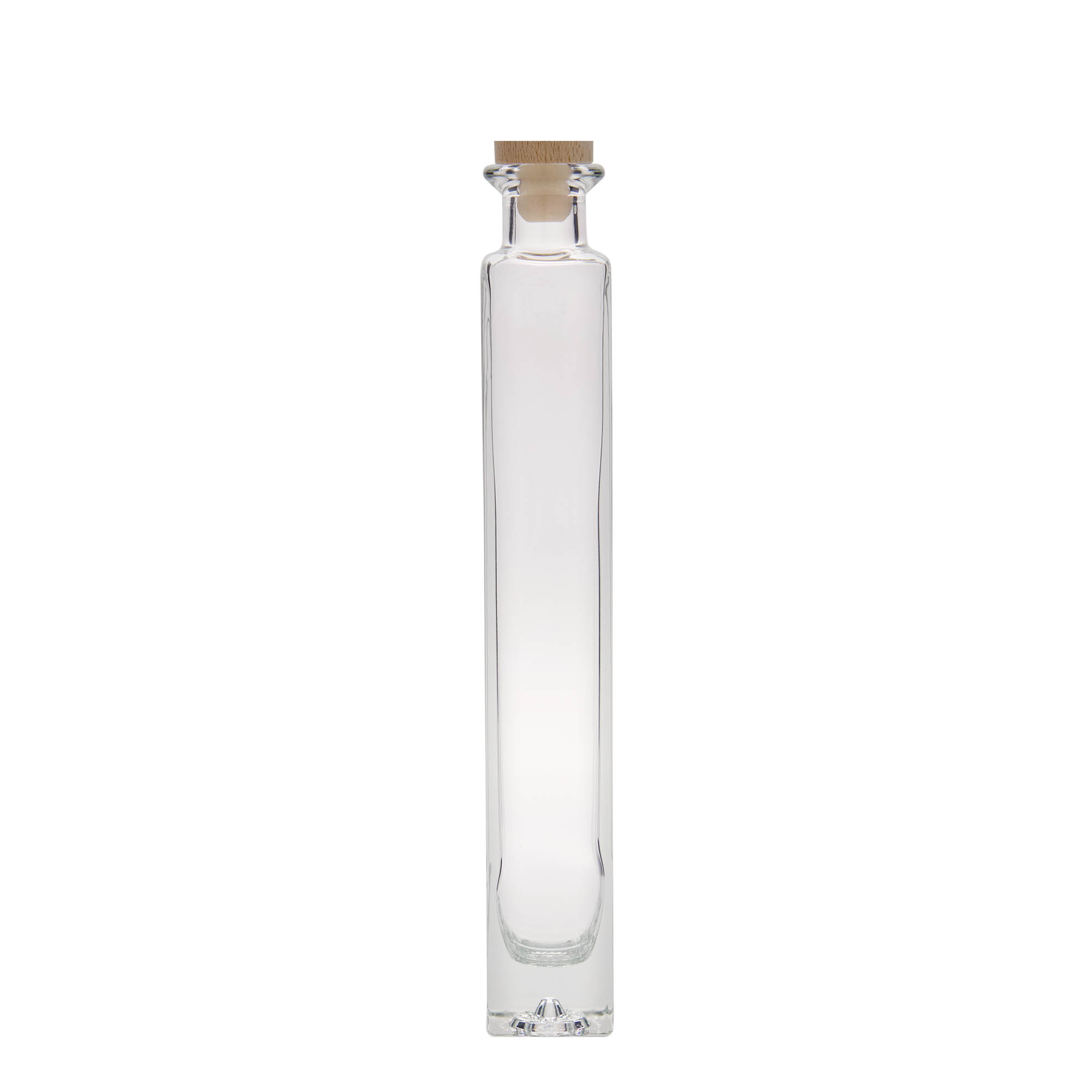 Bottiglia di vetro da 200 ml 'Tommy', quadrata, bocca: tappo in sughero Bottiglia di vetro da 200 ml 'Tommy', quadrata, bocca: tappo in sughero