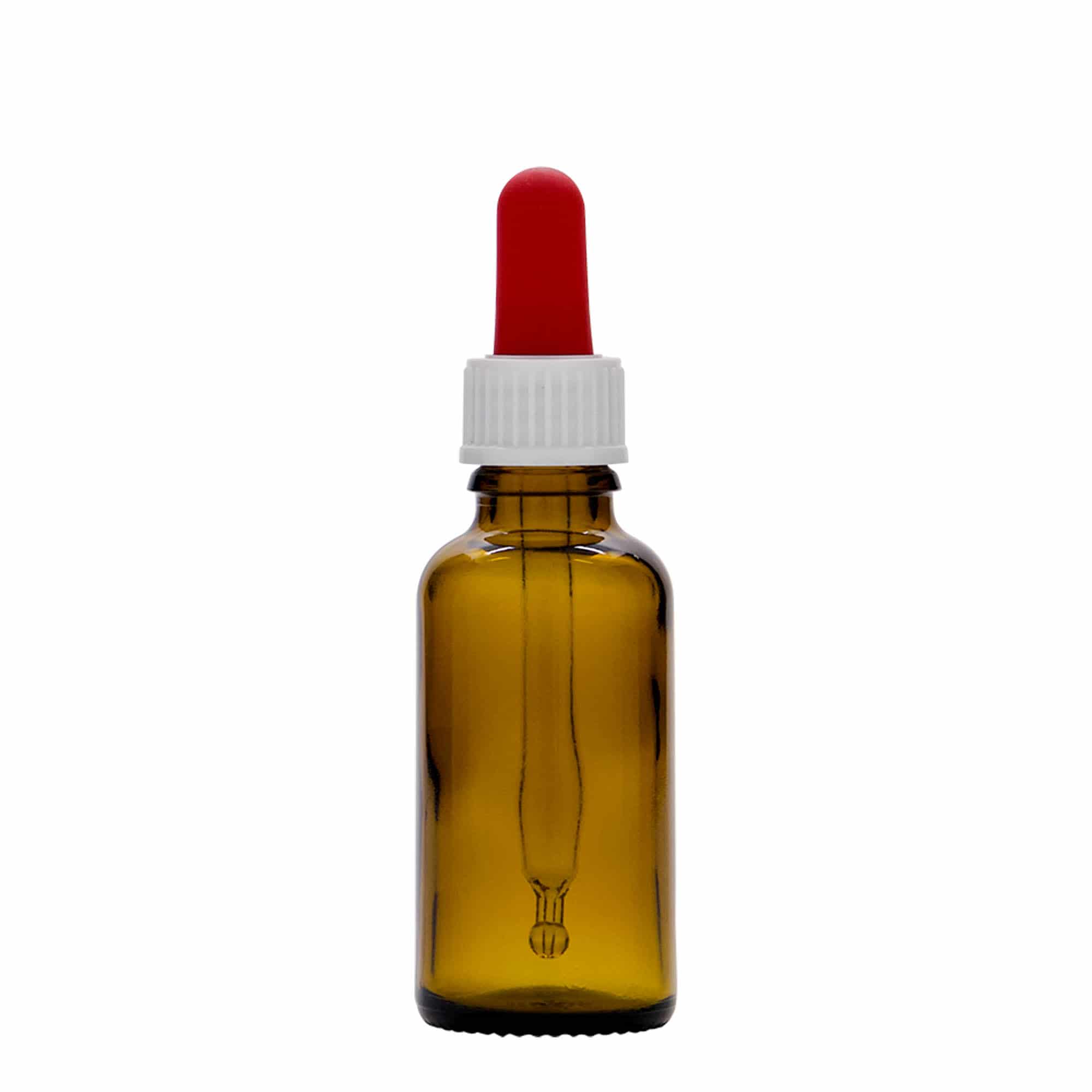 30 ml flacone con contagocce medicina, vetro, marrone, bocca: DIN 18