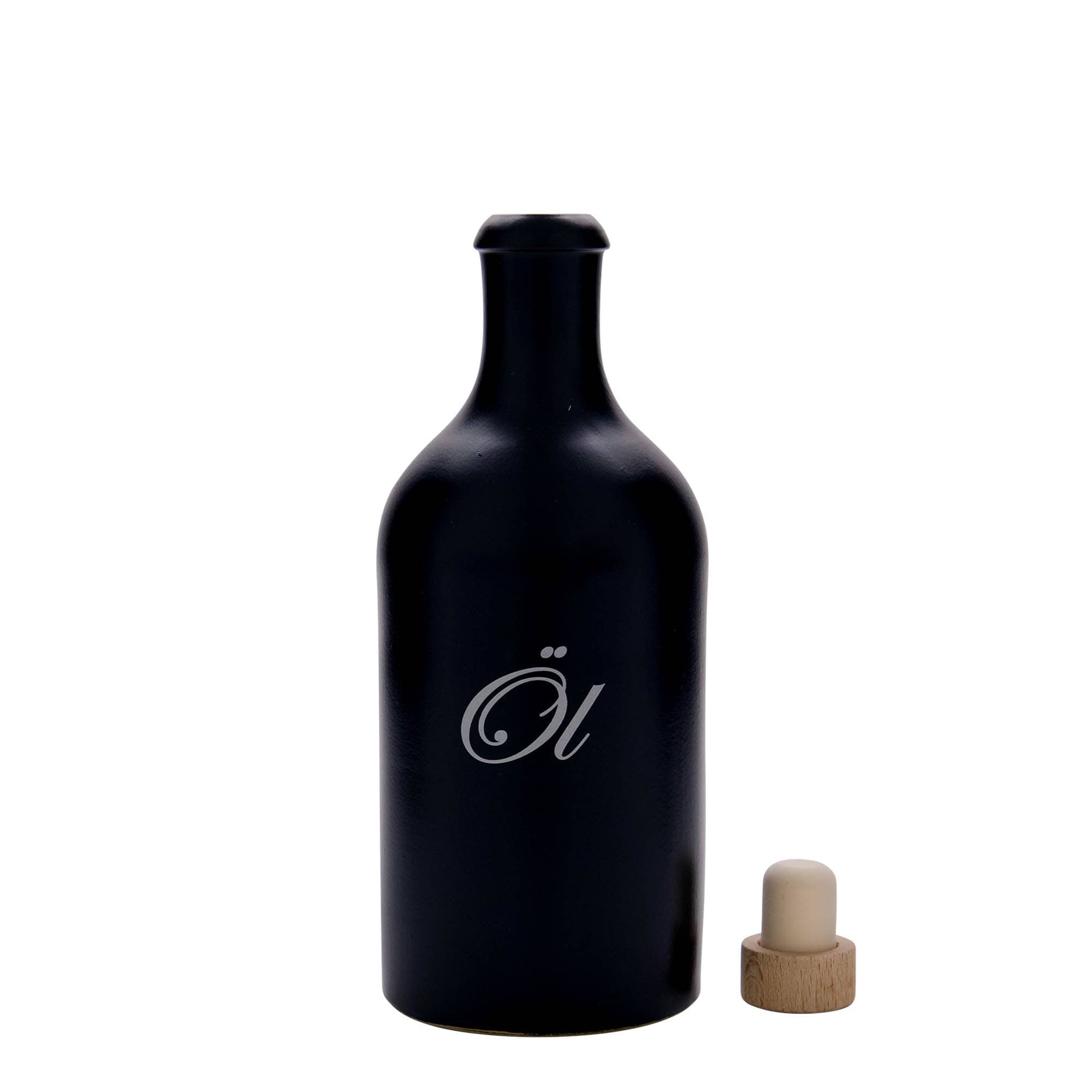 Boccale da 500 ml, motivo: olio, gres, nero, bocca: sughero