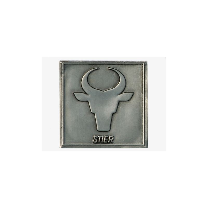 Etichetta metallica 'Toro', quadrata, stagno, argento