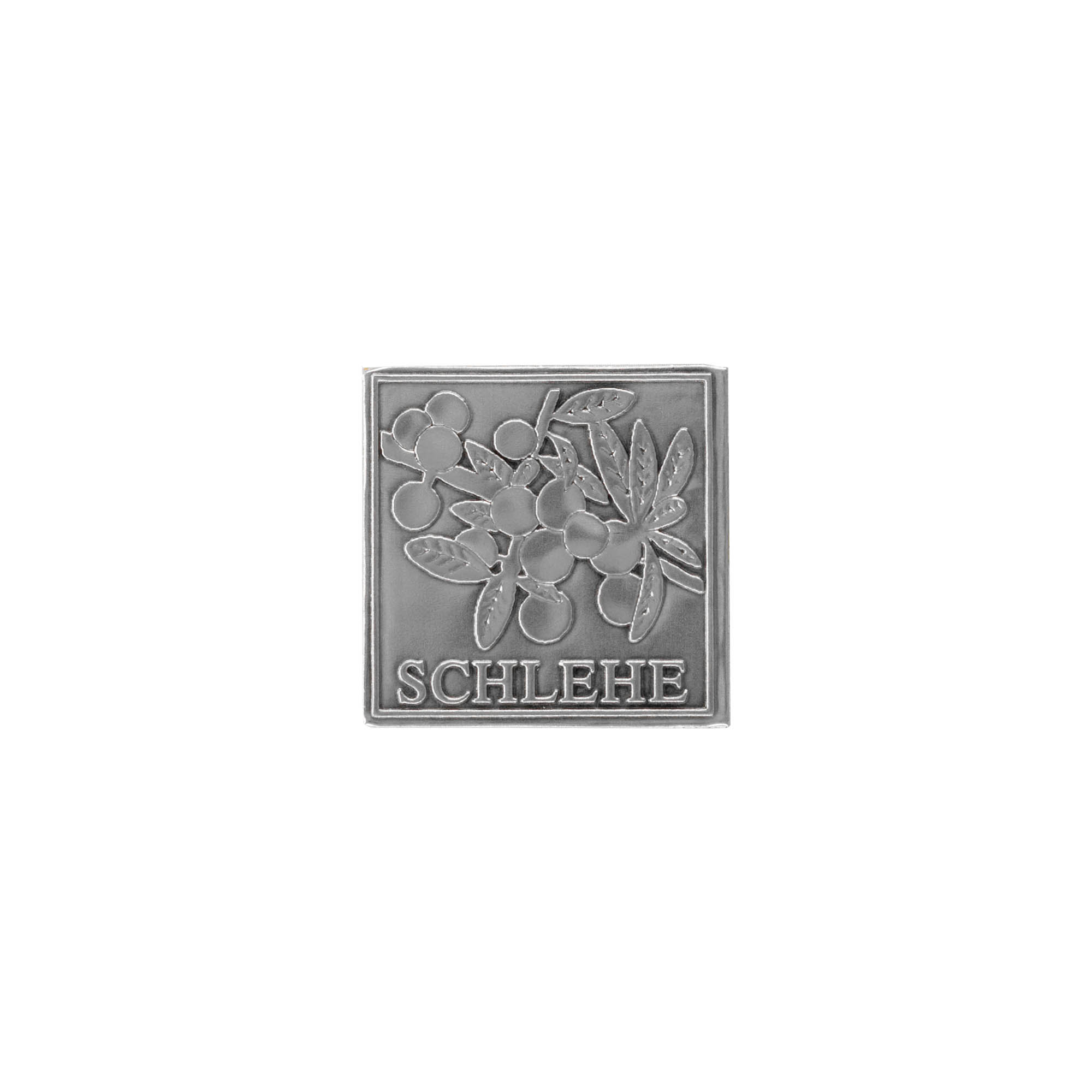 Etichetta in stagno 'Prugnolo', quadrata, metallo, argento Etichetta in stagno 'Prugnolo', quadrata, metallo, argento