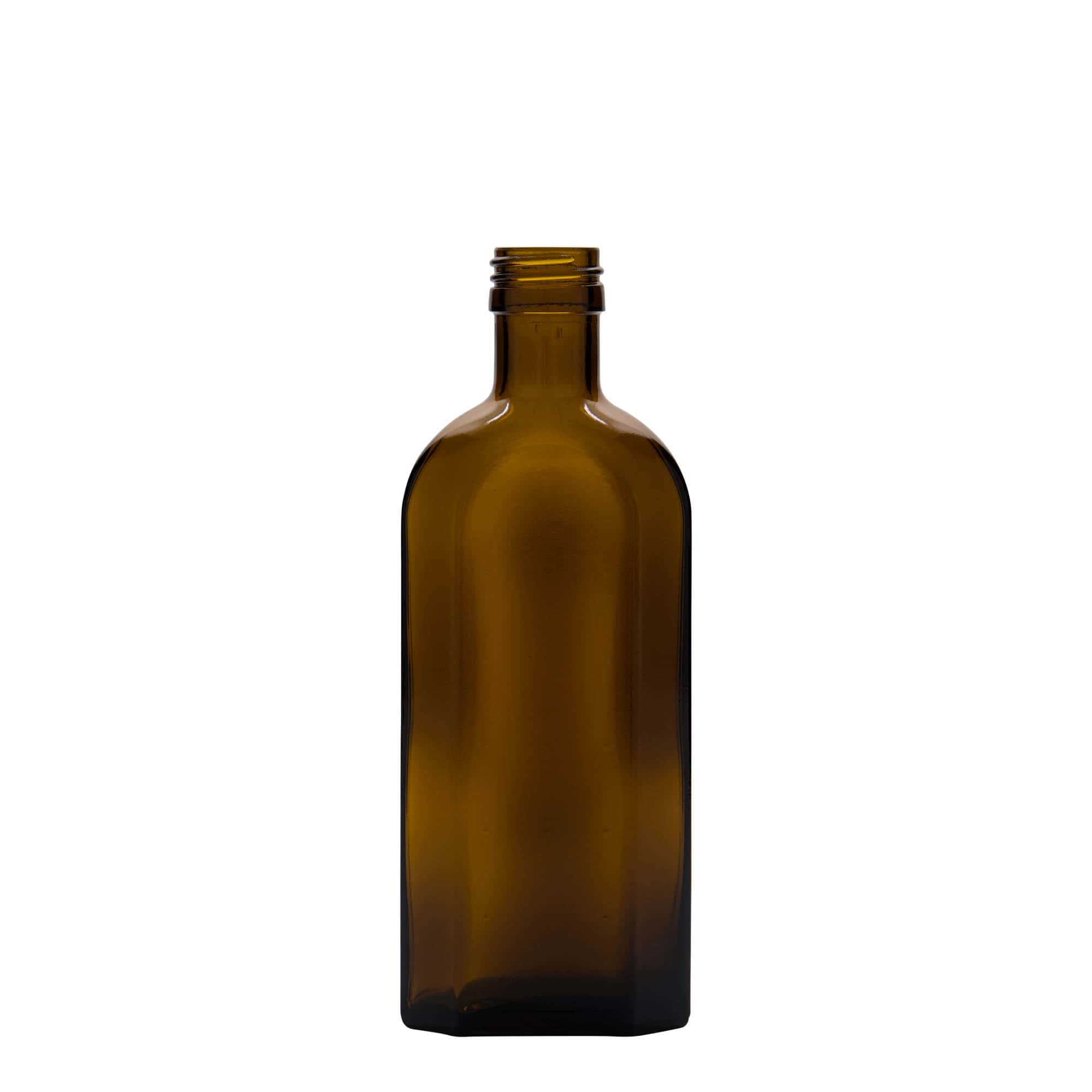 250 ml bottiglia medicinale Meplat, ovale, vetro, marrone, bocca: PP 28
