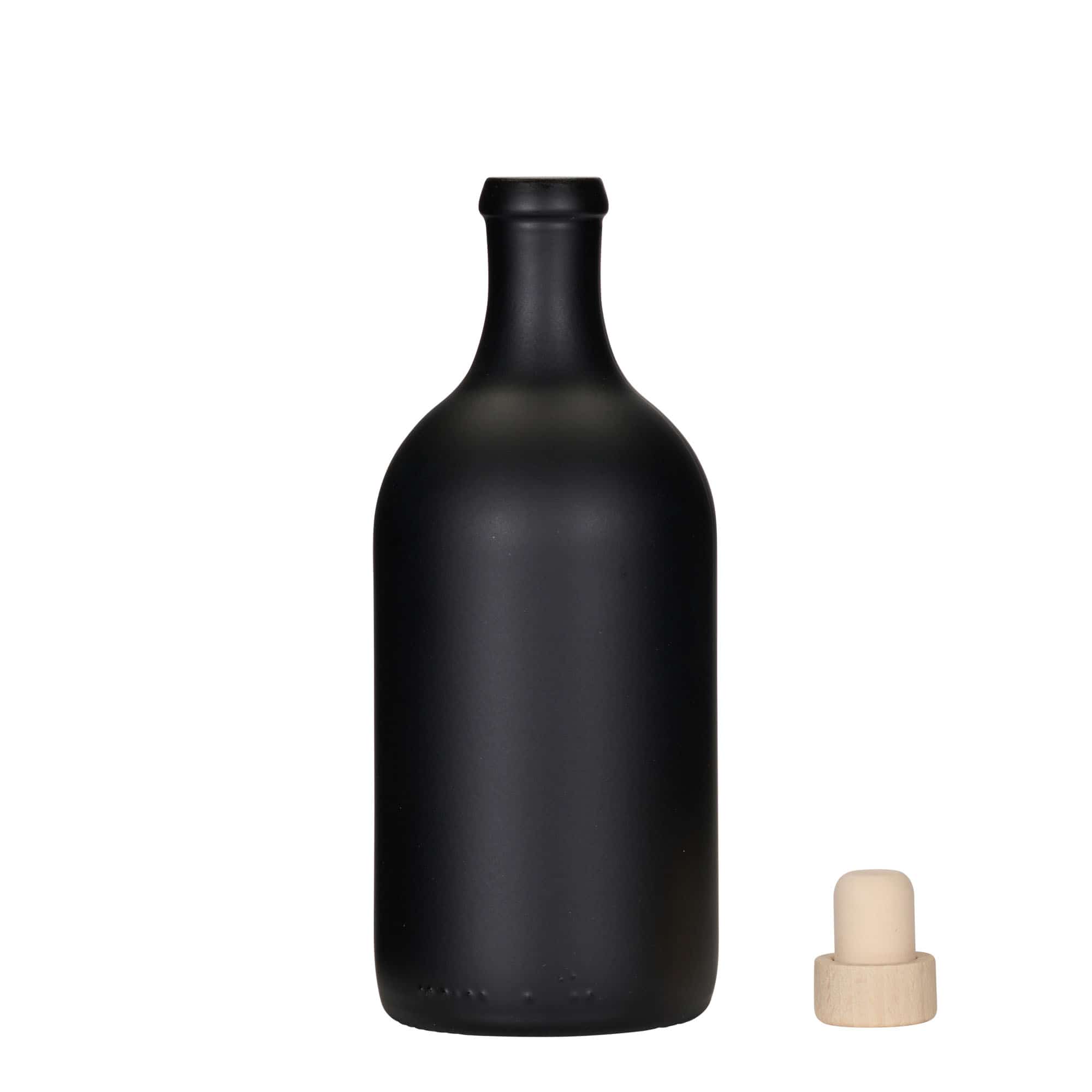 500 ml Bottiglia di vetro 'Ginevra Leggera', vetro, nero, imboccatura: fascetta