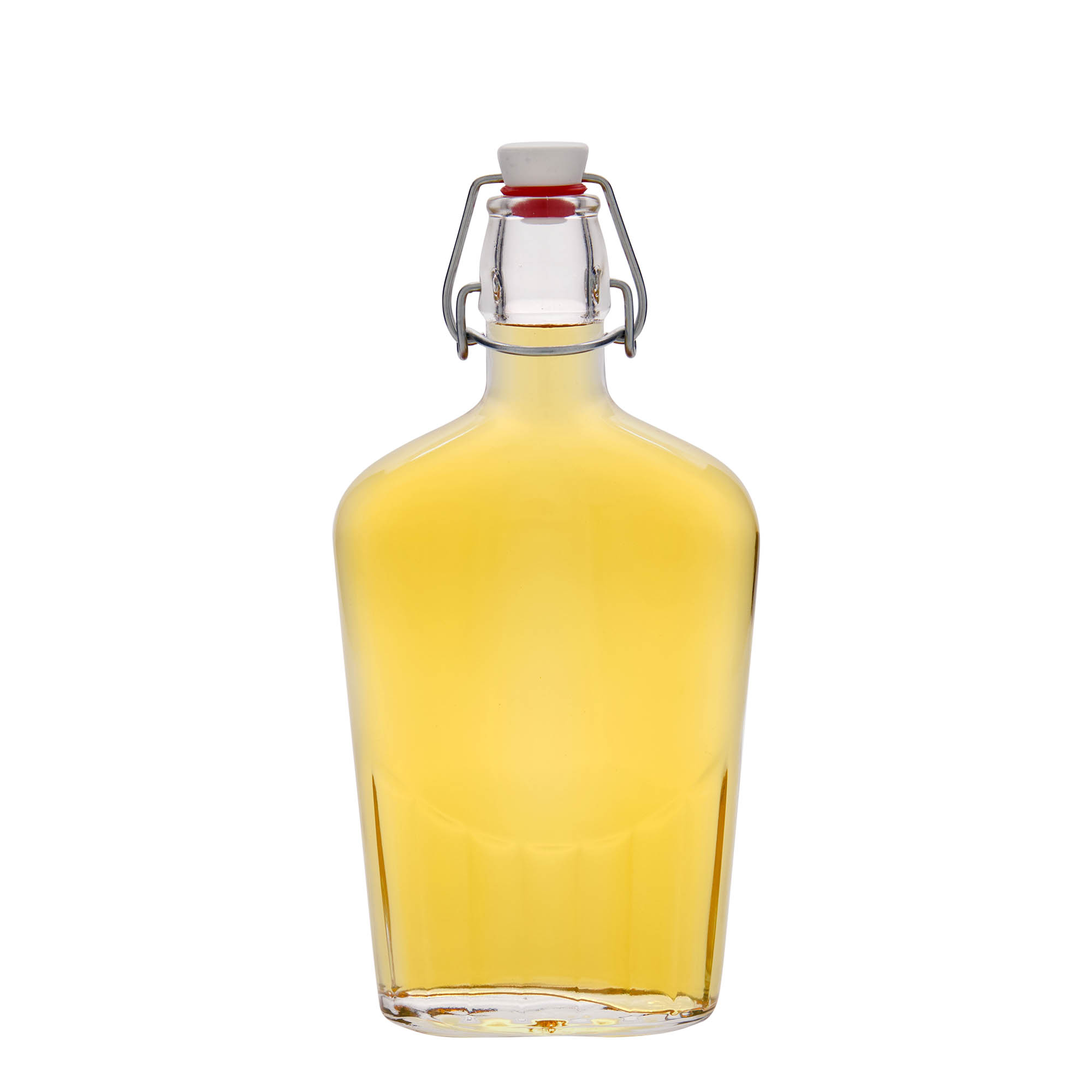 Bottiglia di vetro da 500 ml 'Fiaschetta', ovale, bocca: chiusura a leva Bottiglia di vetro da 500 ml 'Fiaschetta', ovale, bocca: chiusura a leva