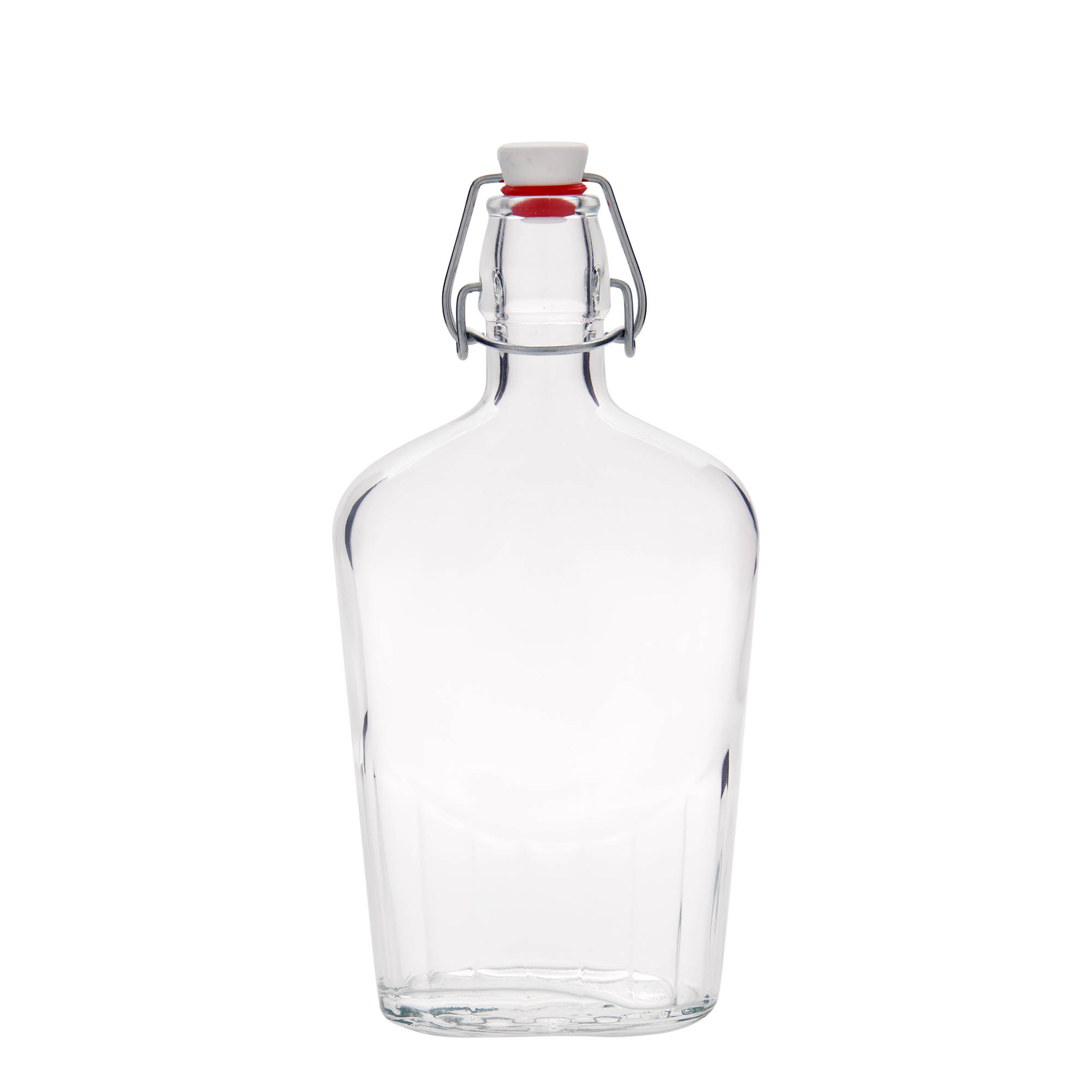 Bottiglia di vetro da 500 ml 'Fiaschetta', ovale, bocca: chiusura a leva Bottiglia di vetro da 500 ml 'Fiaschetta', ovale, bocca: chiusura a leva