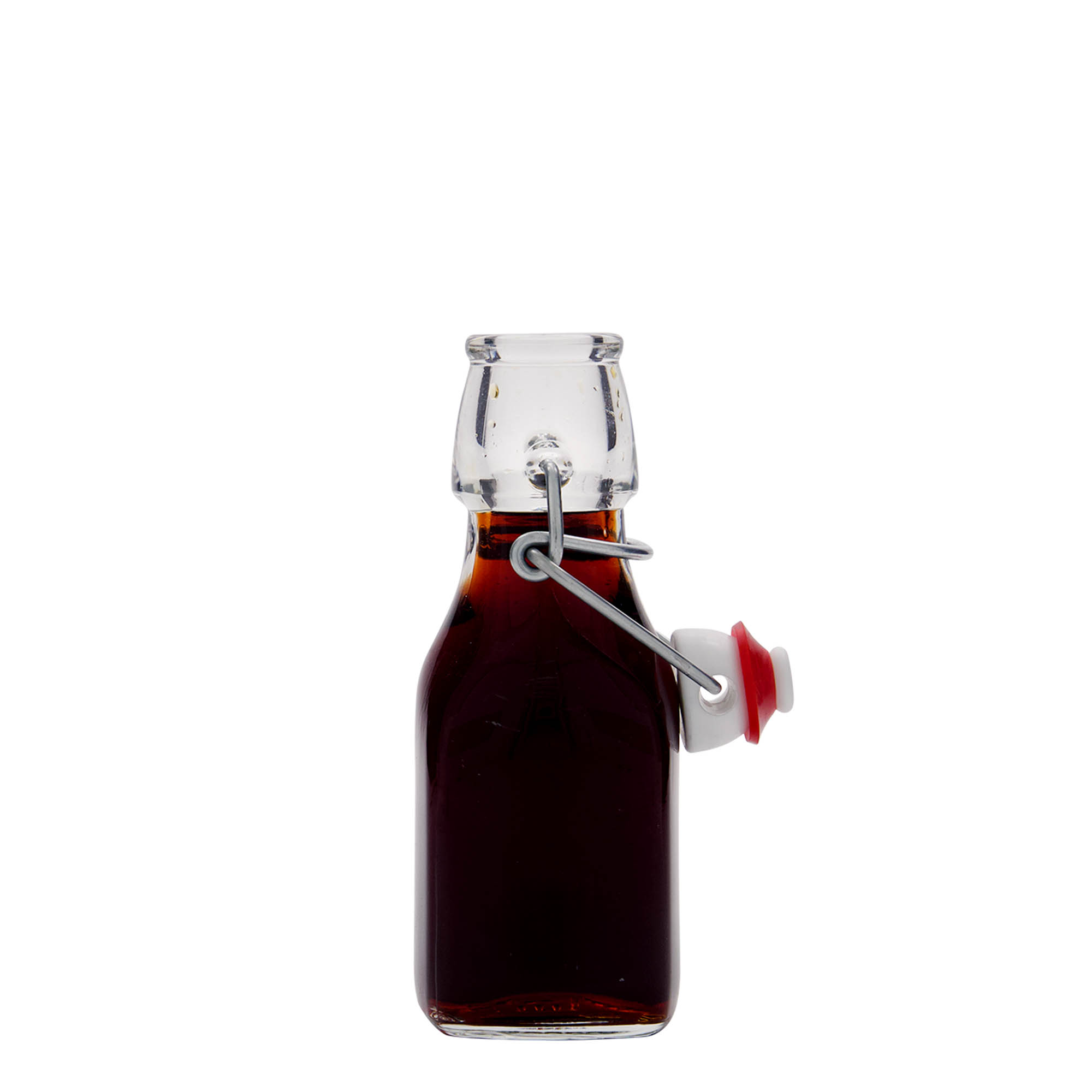 Bottiglia di vetro da 125 ml 'Swing', quadrata, bocca: chiusura a leva