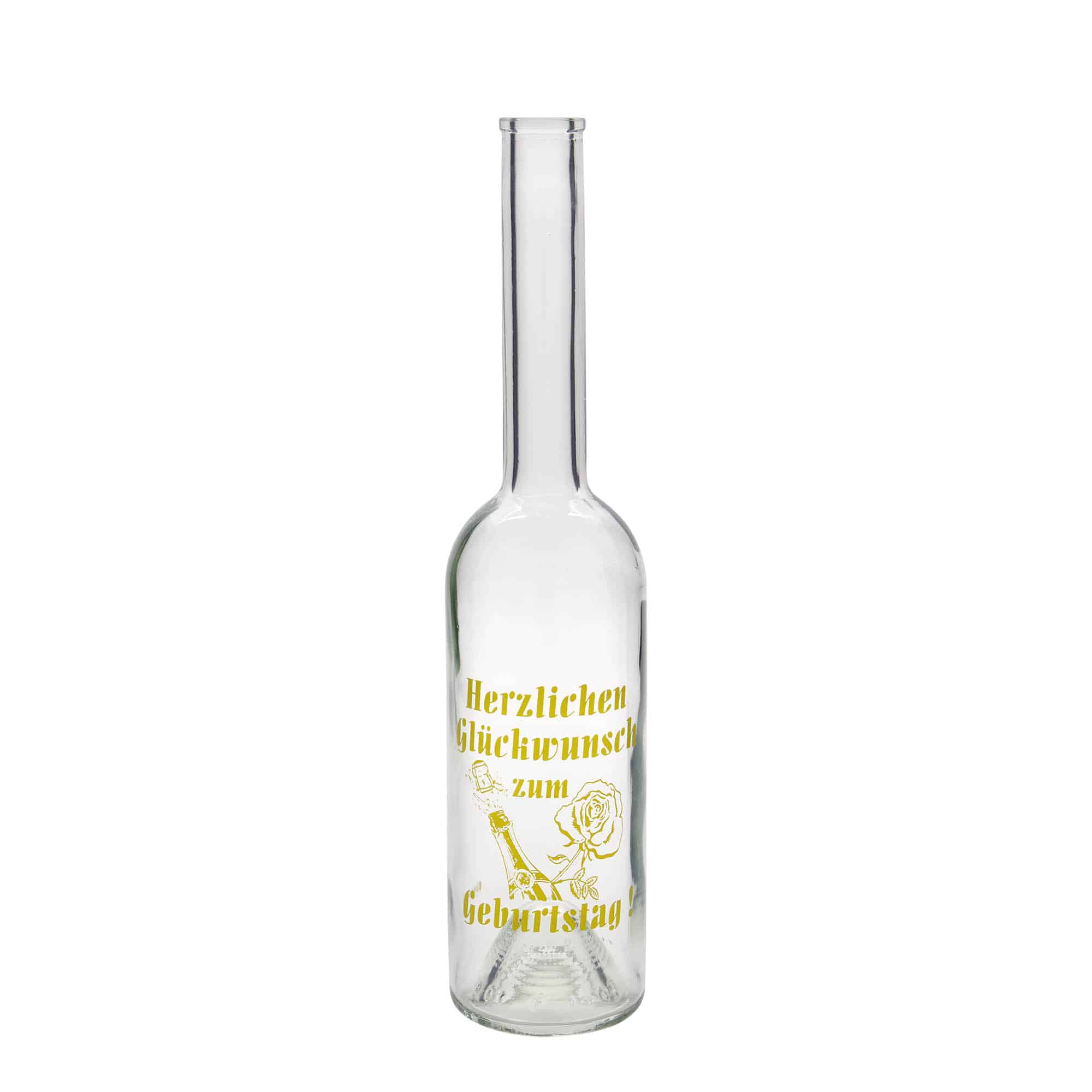 500 ml Bottiglia di vetro 'Opera', motivo: Compleanno, imboccatura: fascetta 500 ml Bottiglia di vetro 'Opera', motivo: Compleanno, imboccatura: fascetta