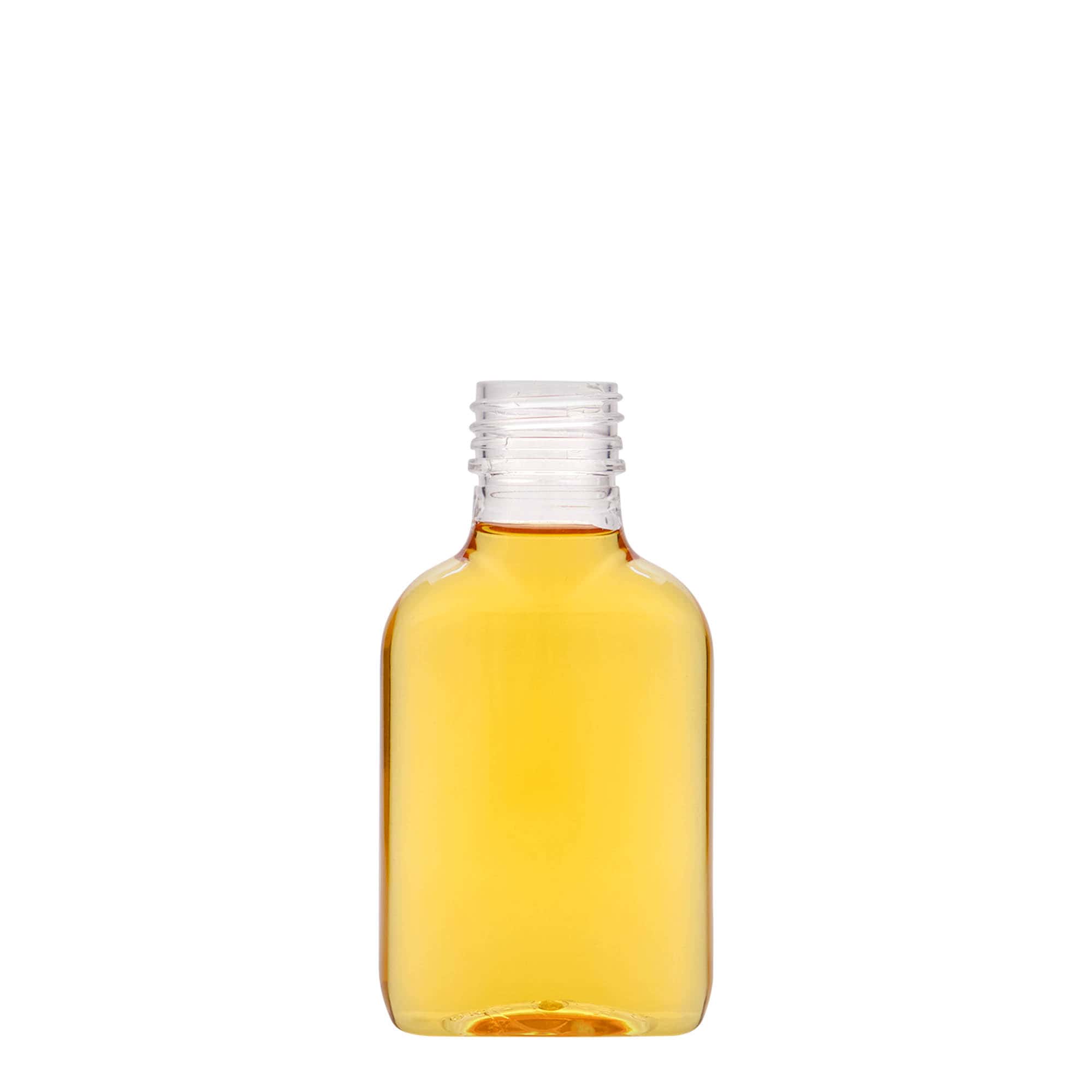 Bottiglia tascabile da 100 ml, ovale, plastica PET, bocca: PP 28