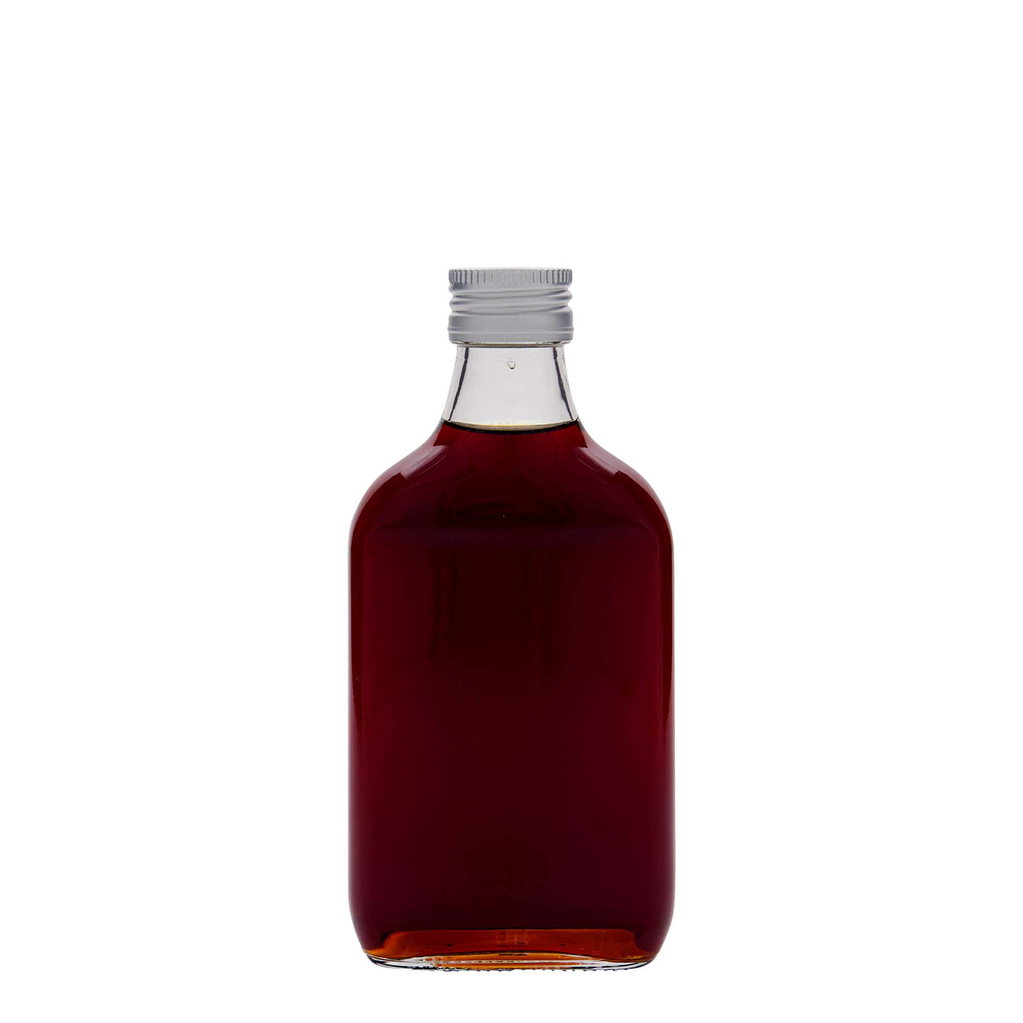 Bottiglia tascabile 200 ml, rettangolare, vetro, bocca: PP 28