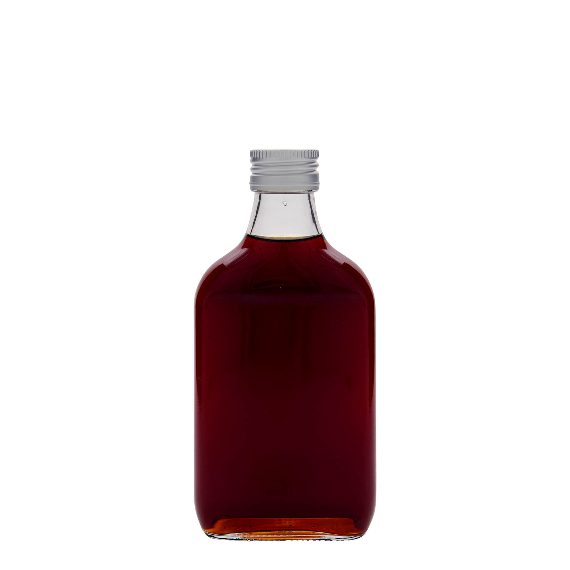 Bottiglia tascabile 200 ml, rettangolare, vetro, bocca: PP 28 Bottiglia tascabile 200 ml, rettangolare, vetro, bocca: PP 28